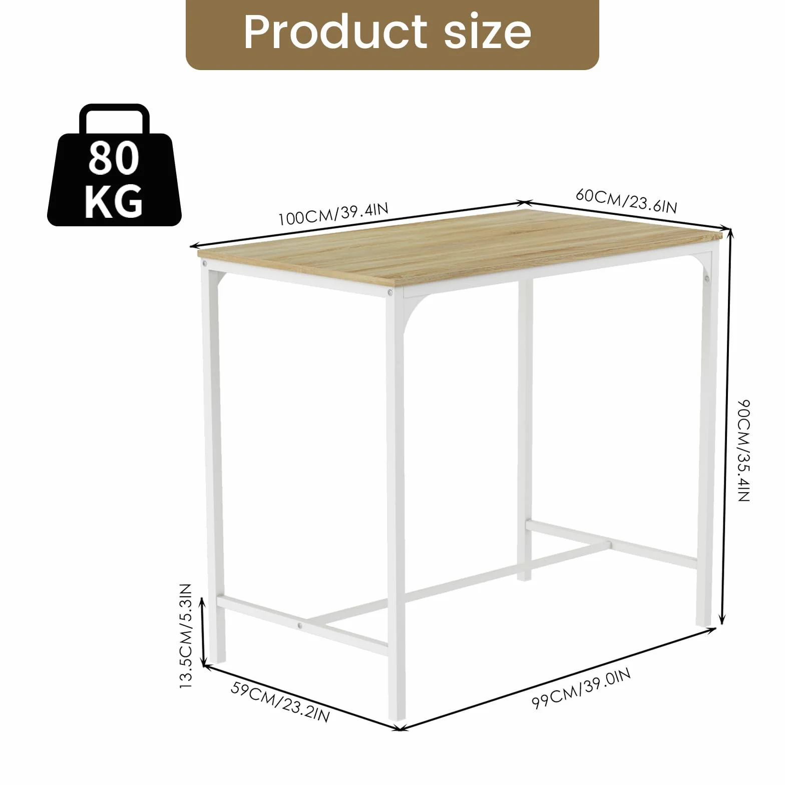 buybyroom Tavolo da bar con sgabello da bar – Set da pranzo con 4 sedie effetto rovere con venature, 100 x 60 x 90 cm