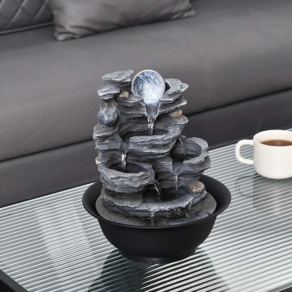Fontana da Tavolo Piccola Fontana da Tavolo con Fontana a Forma di Roccia, Ornamenti for Acqua Corrente, Fontana a Sfera Feng Shui, Fontana con circolazione dell'Acqua Fontana Interna
