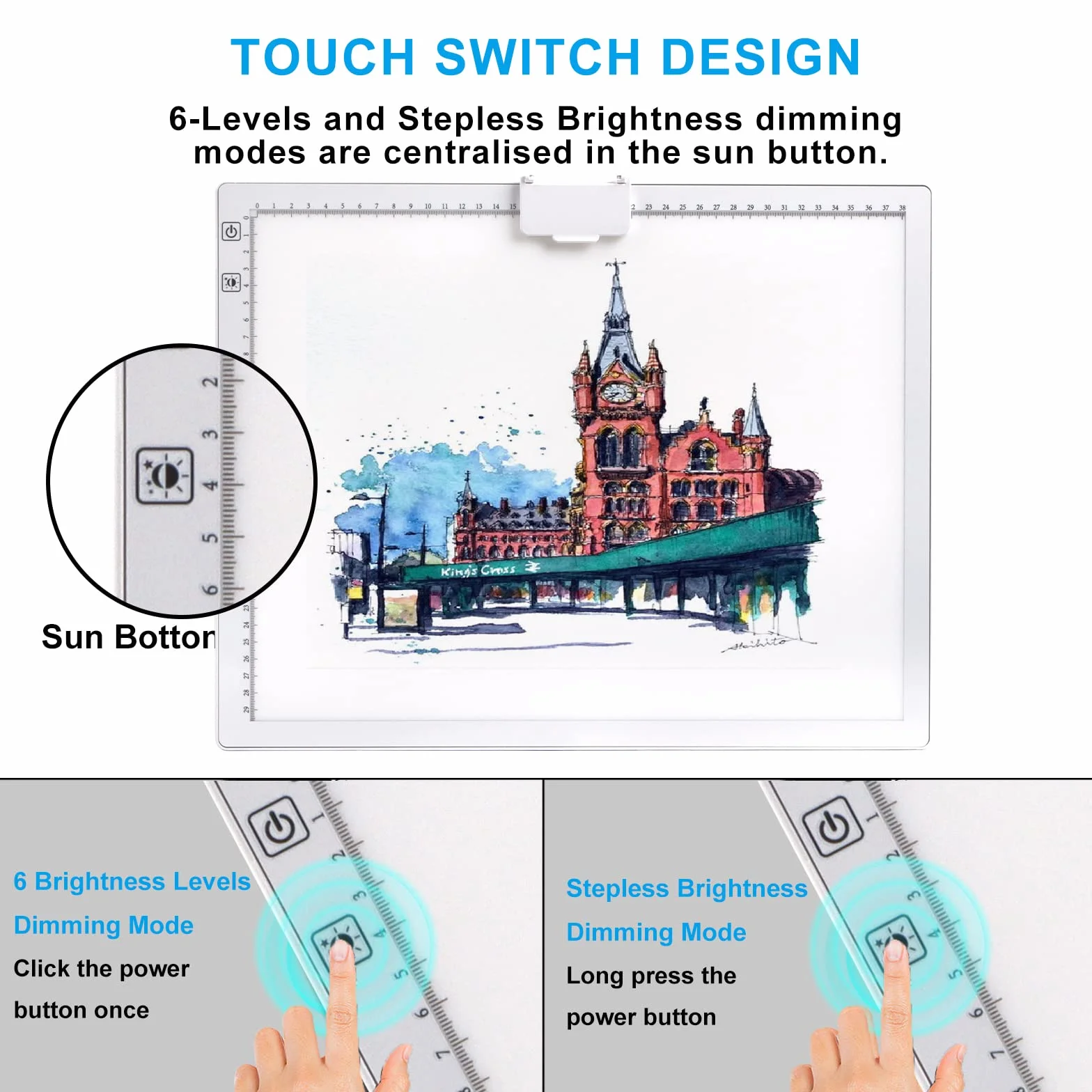 TOHETO A3 Ricaricabile Tavoletta Luminosa per Disegnare con Supporto Pieghevole, Light Box LED per Disegno, Luminosità Regolabile, Bianco