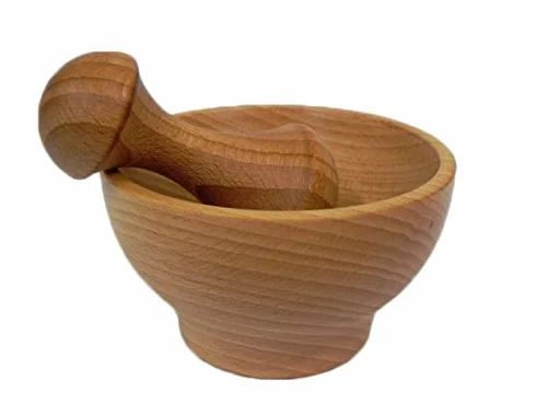 Set di mortaio in legno di faggio 10,5 cm x 6 cm per spezie e germogli