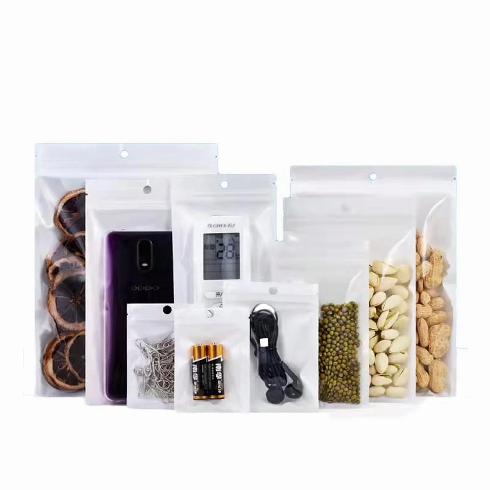 100 sacchetti in plastica bianca trasparente con chiusura lampo con foro per appendere, tacca a strappo, riutilizzabili, richiudibili, regalo, sacchetti per imballaggio per alimenti, 26 x 38 cm,Altro
