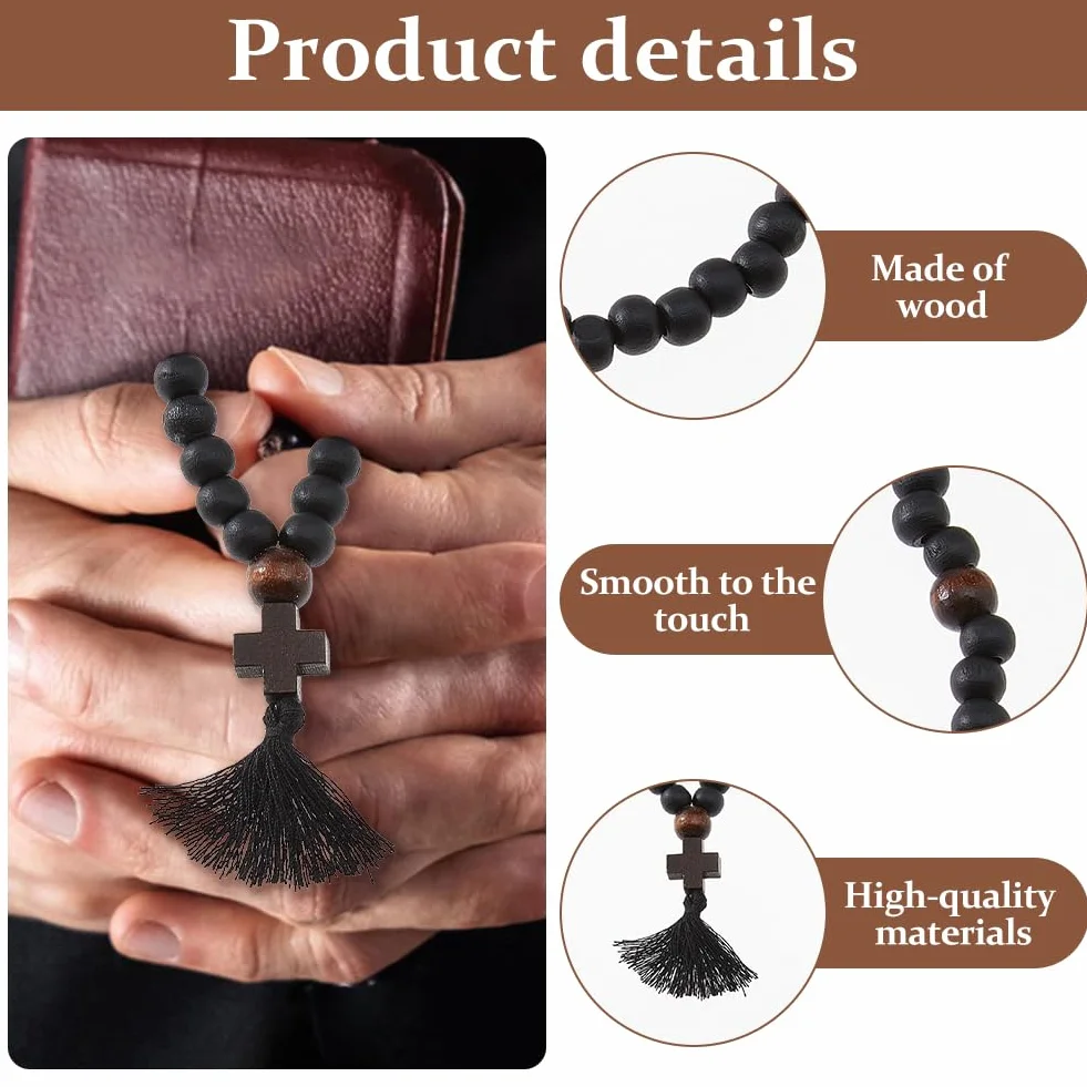 DICOSMETIC 3 corde da preghiera cristiana ortodossa Chotki in legno 30/80/100 nodi, perline per preghiera anglicana, croce nera, perline di benedizione con nappa, regalo religioso per uomini e donne