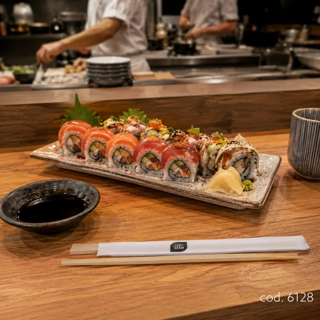 BACCHETTE PER SUSHI IN LEGNO CERATO CHIARO DA 21cm BIODEGRADABILE E COMPOSTABILE - 1 cartone da 30 confezioni da 100 bacchette sushi bio ciascuna