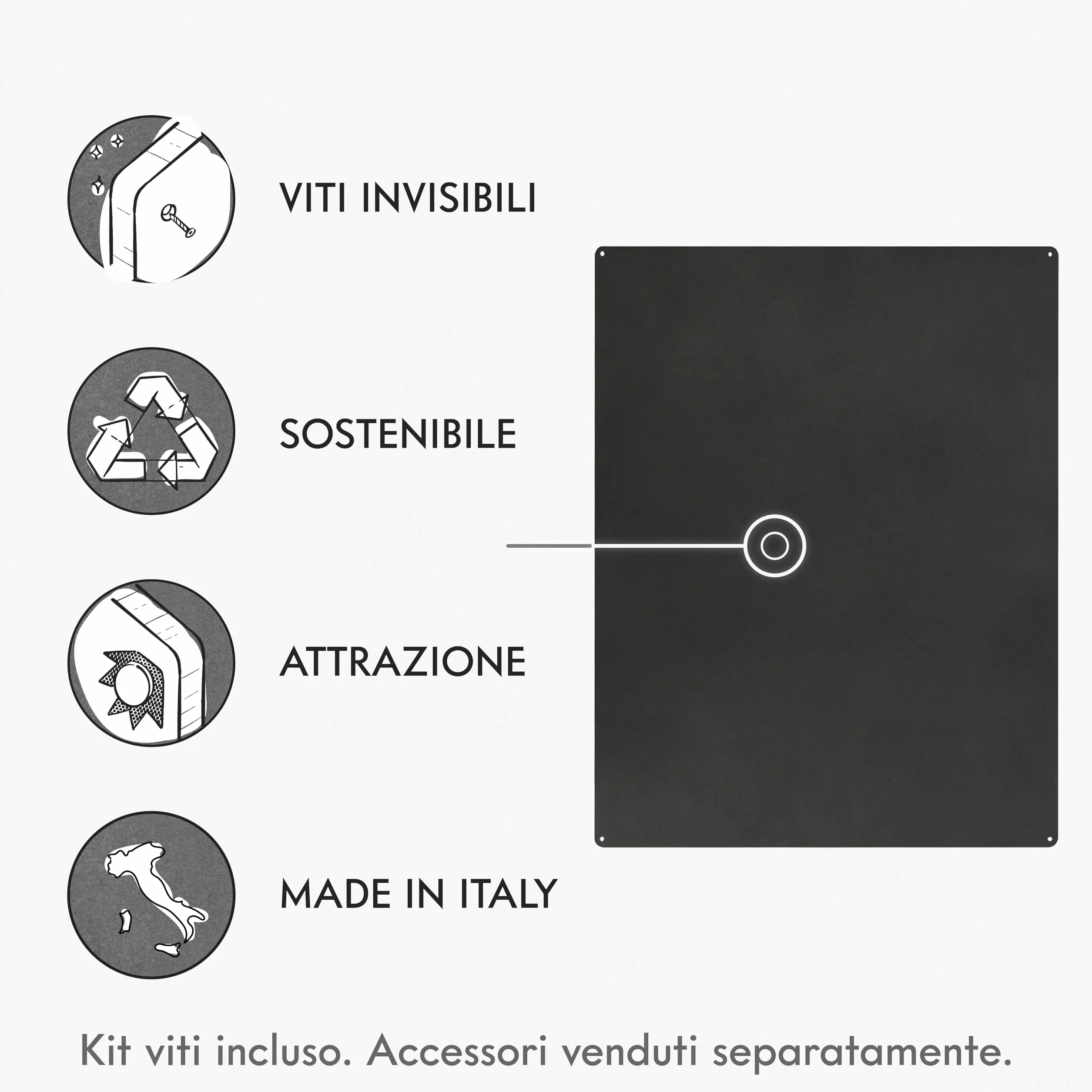 KalaMitica - Lavagna Magnetica da Parete - Scrivibile con Gessetti e Cancellabile - Nero Antracite - 74x57 cm