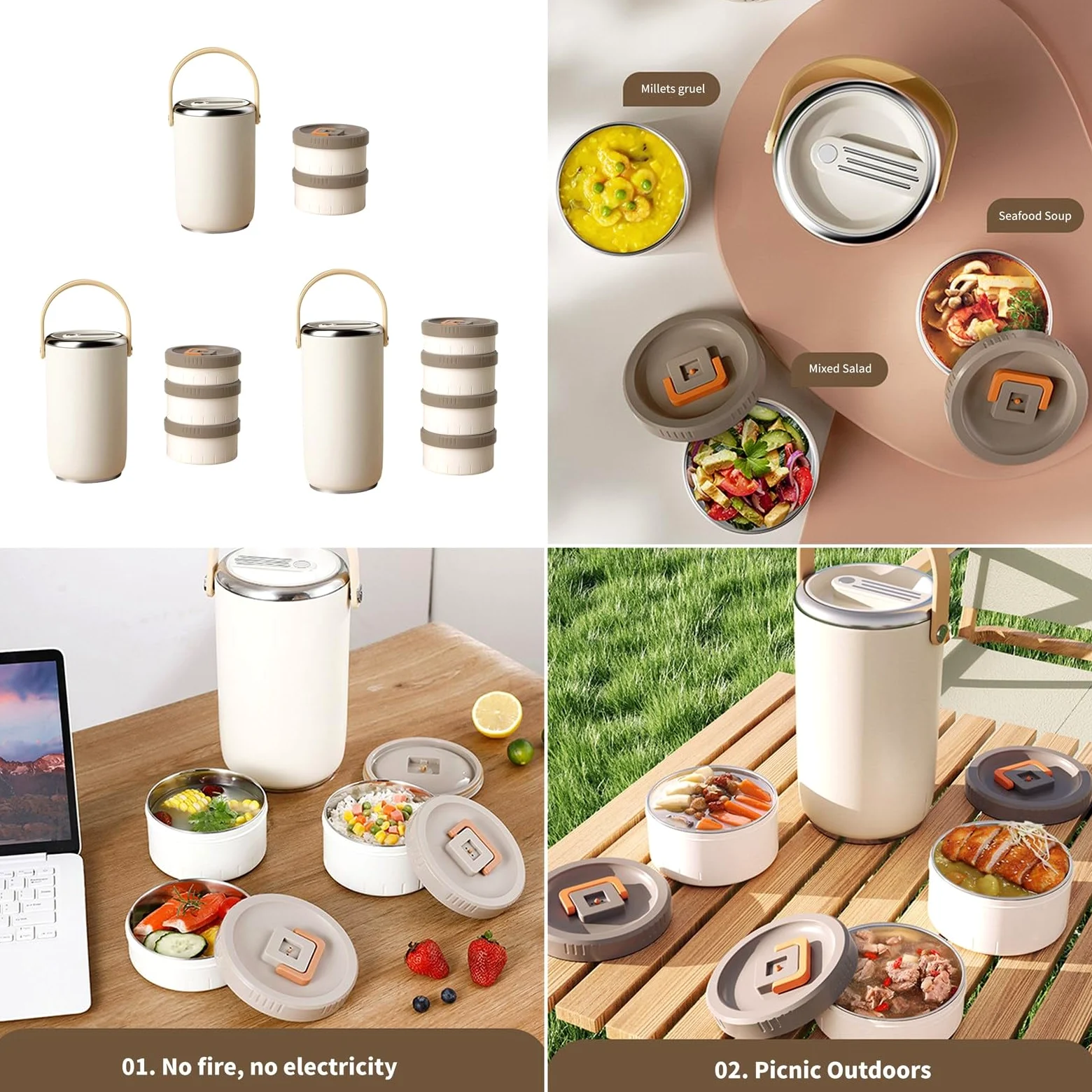 Contenitore per il pranzo isolato in acciaio antiruggine a prova di perdite con scomparti multipli trasportatori termici per pasti caldi Ufficio Viaggi Contenitore termico per pranzo a prova