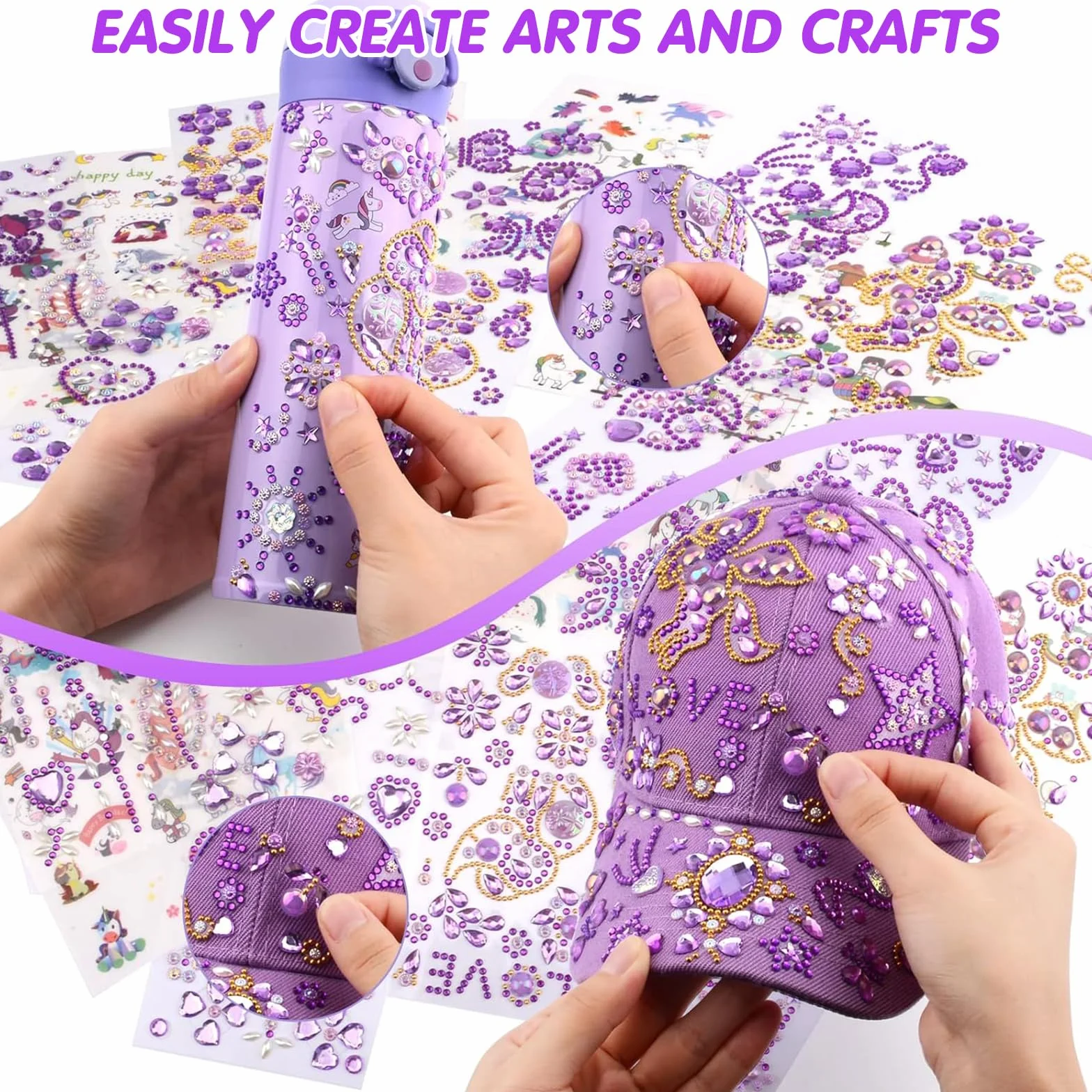 Kit DIY Adesivi per Cappellino da Baseball per Bambina, 8 Stickers Decorativi con Gemme per Personalizzare il Tuo Cappellino, Regalo Creativo per Compleanno o Ritorno a Scuola