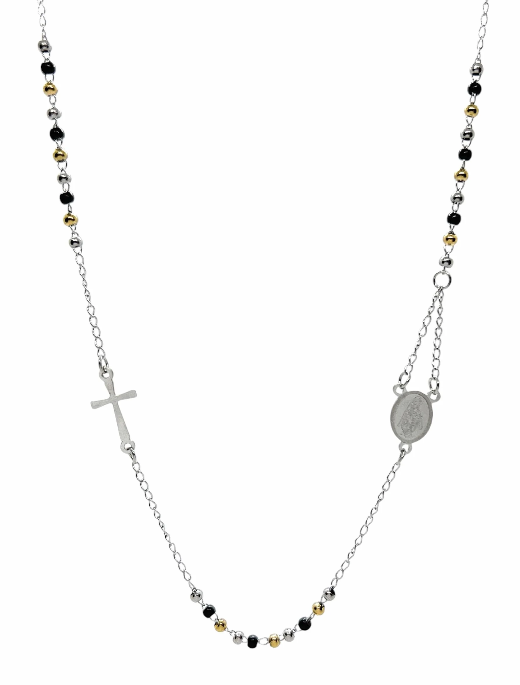 Rosario Donna Uomo Acciaio Inox 316L Argentato Dorato Nero Anallergico - Confezione Regalo
