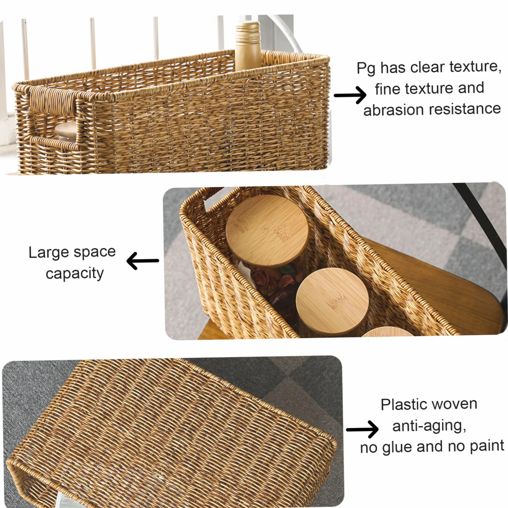Portariviste in Rattan Intrecciato 15x10x9 Pollici Cestino Portaoggetti Rettangolare Marrone Chiaro