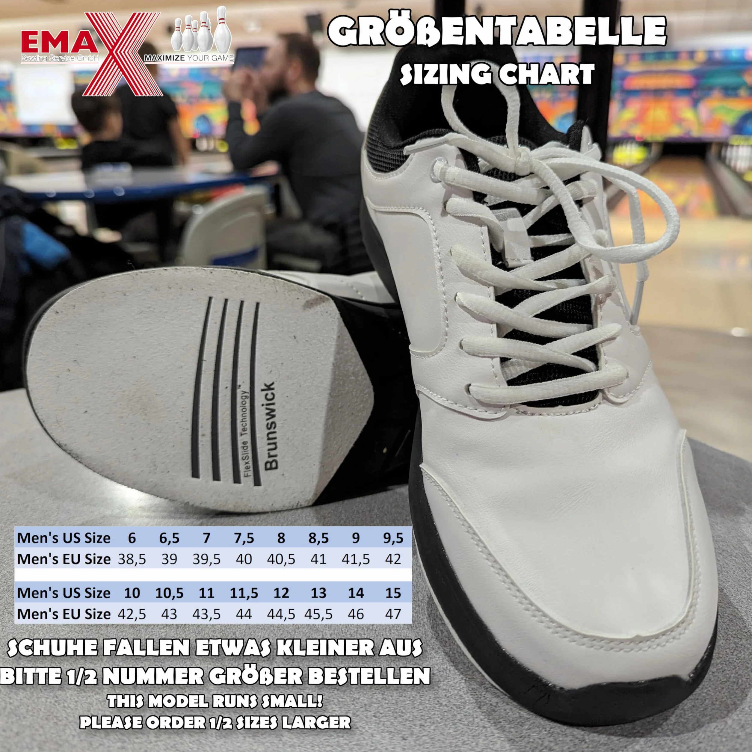 EMAX Brunswick Scarpe da bowling da uomo Tradizione Black & Classic White
