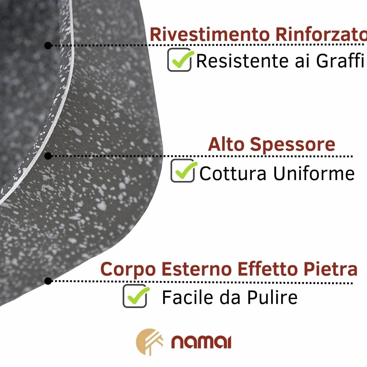 NAMAI Teglia Forno Rettangolare 22cm x 30cm x 6,5cm - Lasagnera Antiaderente - Adatta Per la Lavastoviglie- Alluminio - Teglie da Forno - Design Effetto Pietra (22cm x 30cm)