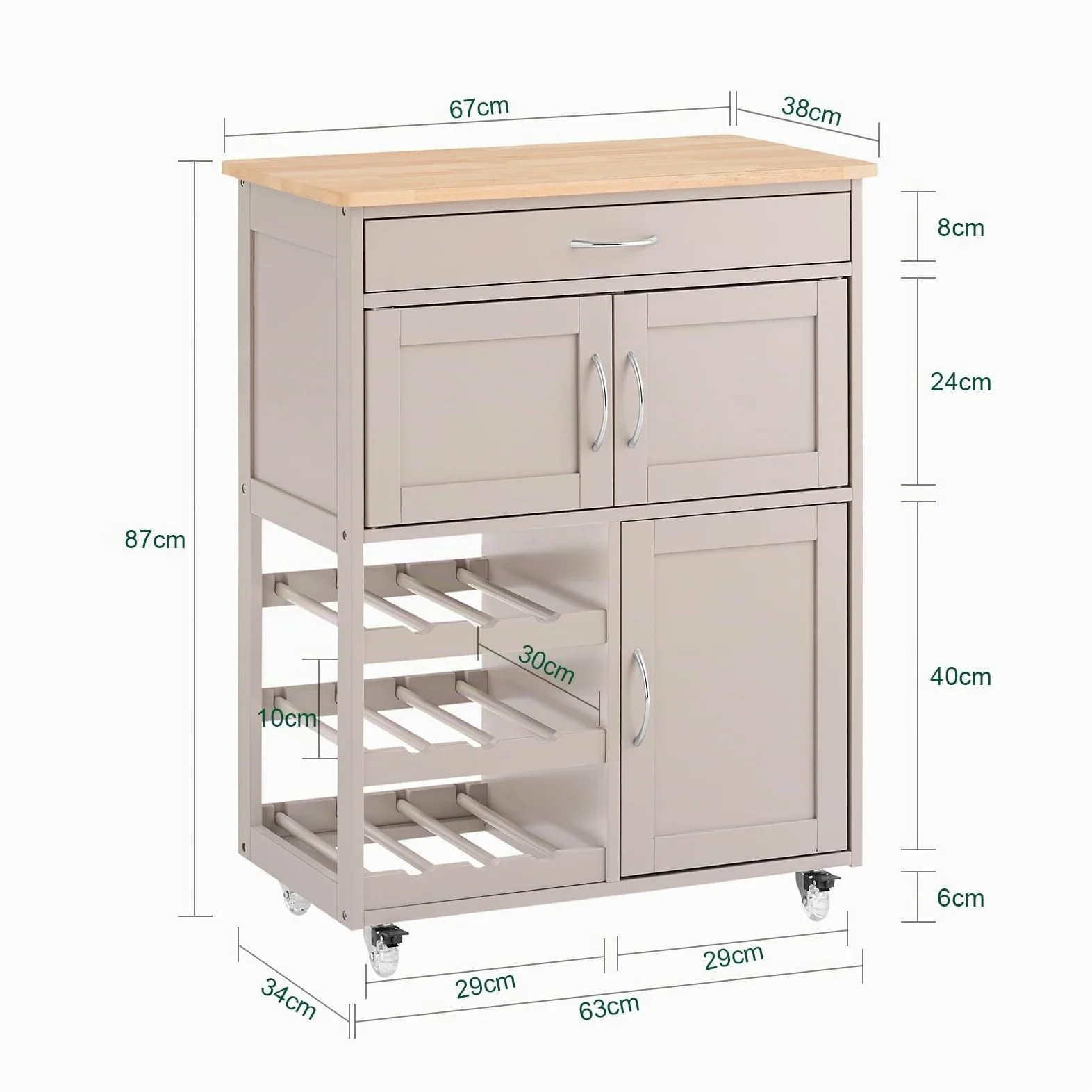 SoBuy Carrello Cucina con Ruote, Mobile Cucina Salvaspazio con Ruote, Mobiletto Cucina con Cassetti e Portabottiglie, Mobiletto Credenza Cucina per Cucina o Sala da Pranzo, Cachi 67x38x86cm FKW45-KA