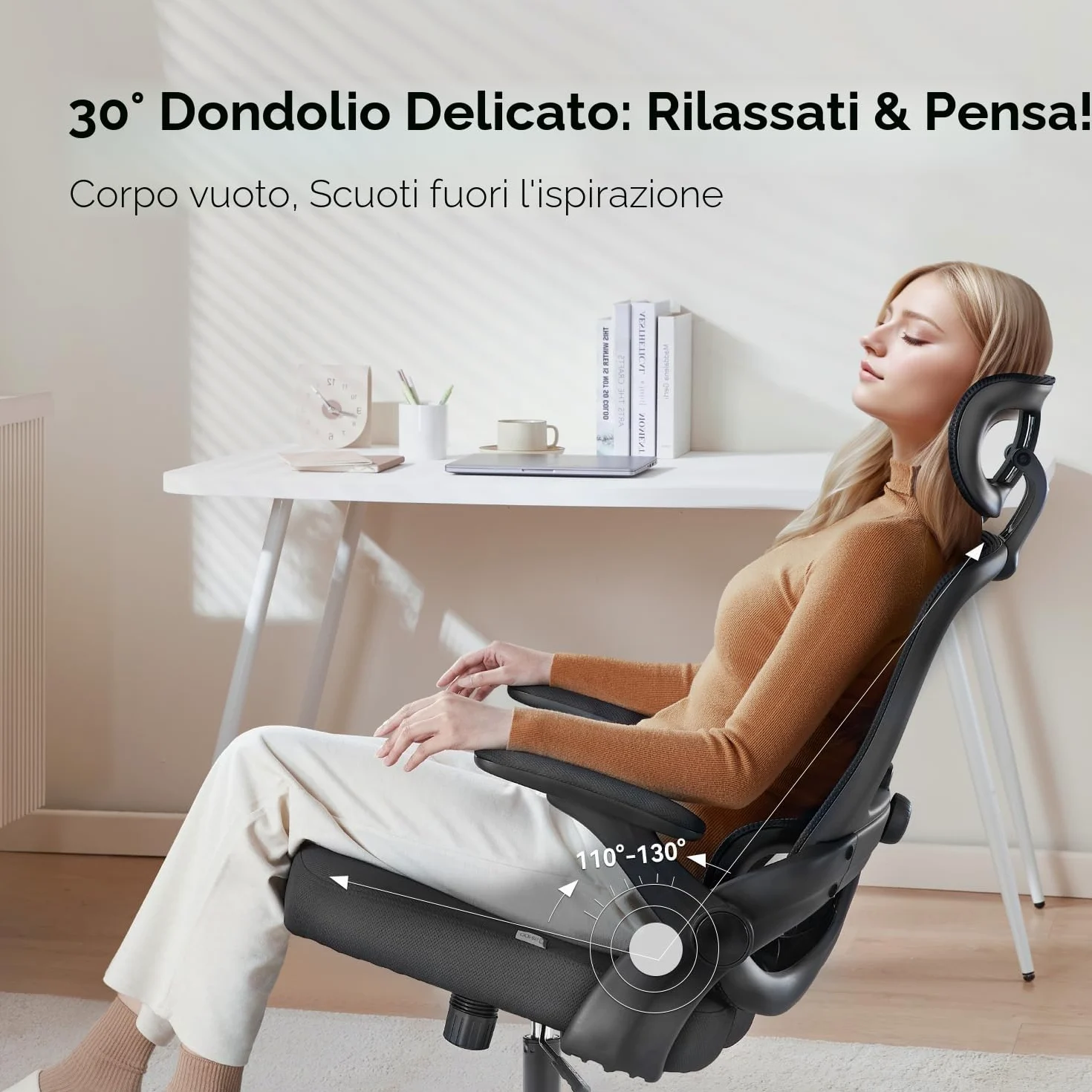 SIHOO M102C Sedia Ergonomica da Ufficio con Braccioli Ribaltabili, Supporto Lombare Regolabile, Design Ergonomico per Scrivania e Uso Domestico - Nero