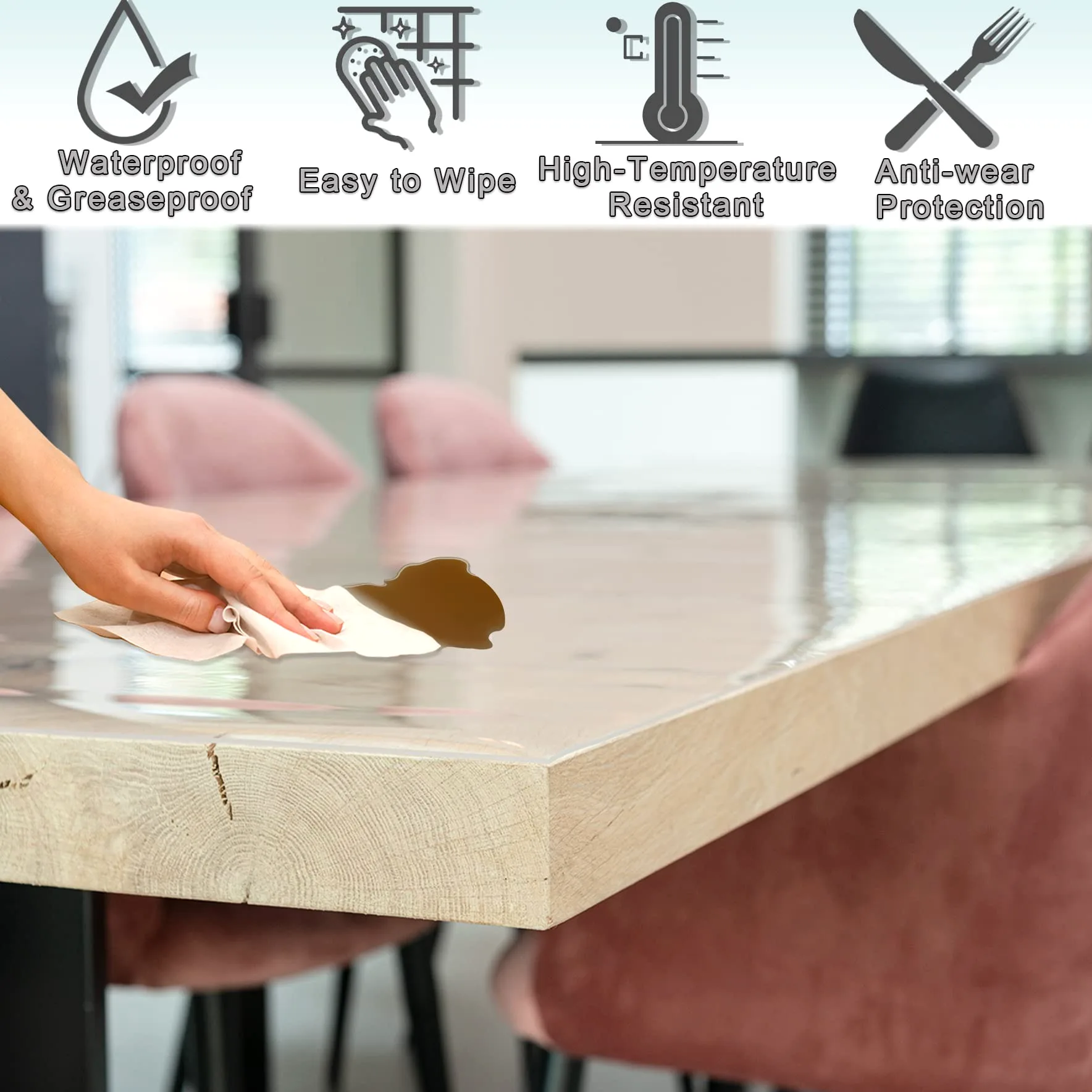 Tovaglia in PVC impermeabile, 140 x 150 cm, a prova di olio, anti scottature, per casa, ristorante, banchetti, misure assortite, al metro, spessore 2 mm