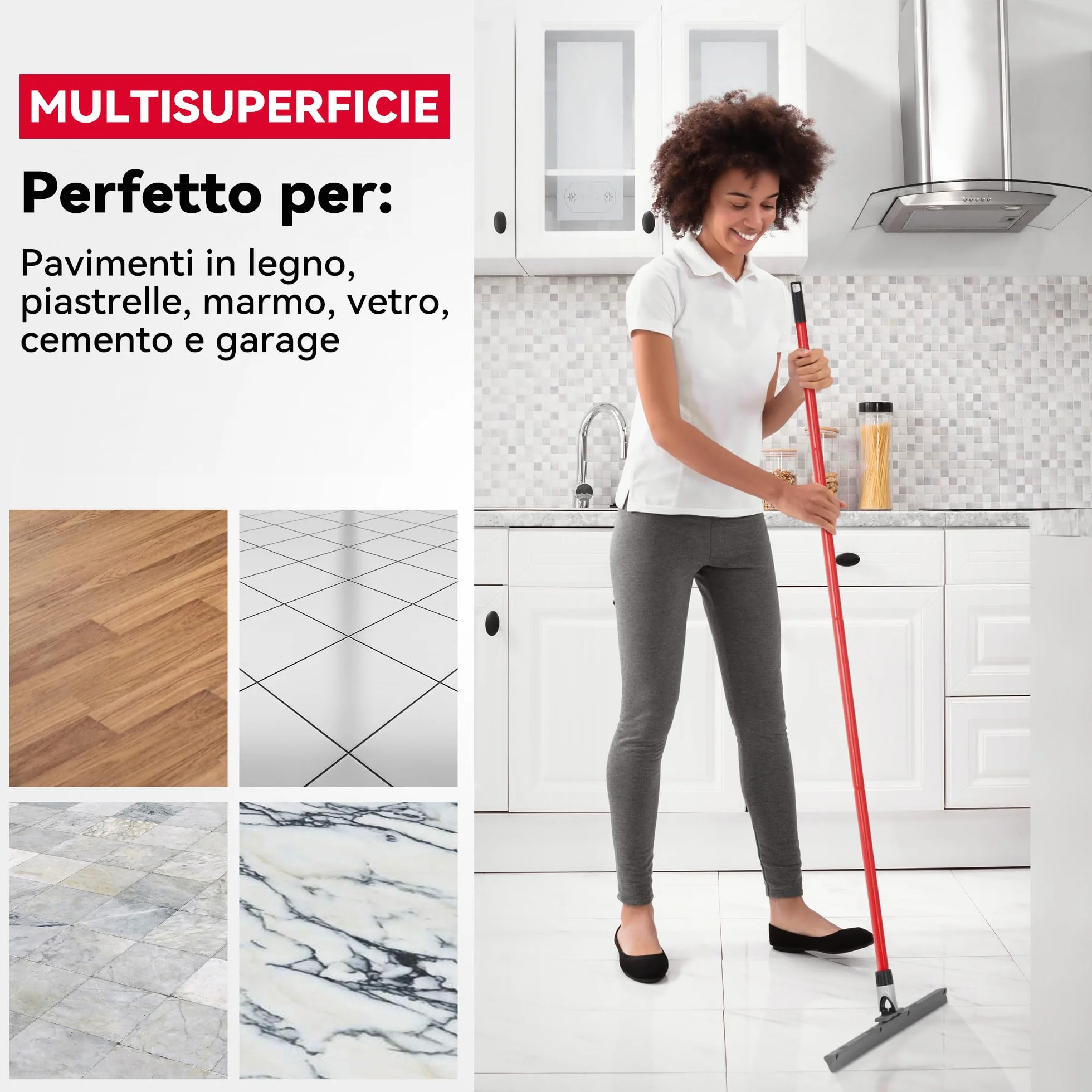 Tyroler Tira Acqua Pavimenti esterno da 45 cm | Testa in Silicone 100% | Manico Antiruggine da 140 cm tergipavimento spingiacqua | tiraacqua pavimenti esterni | tiracqua per pavimento