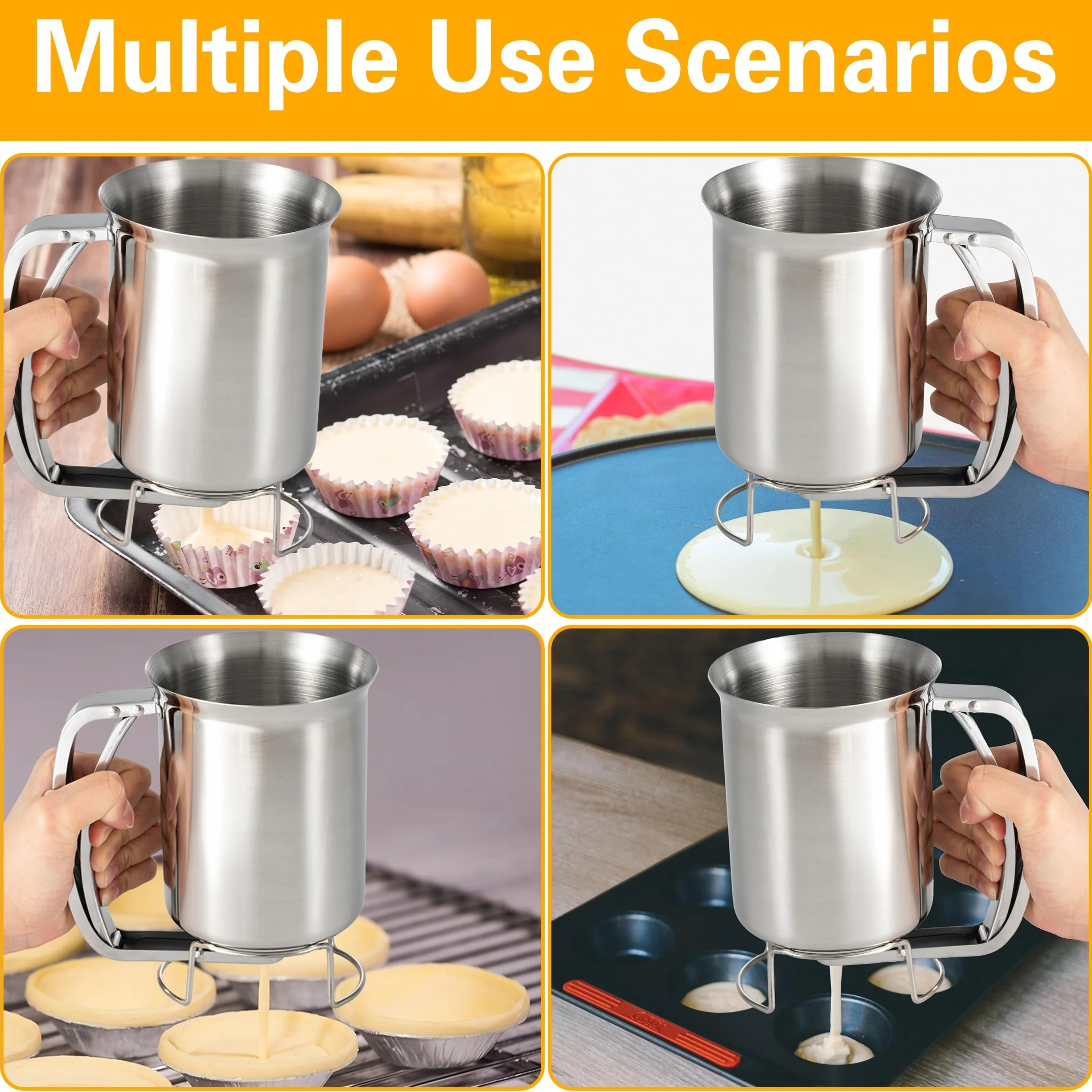GIBOHOM Dosatore Pancake, Distributore per Pasta da 800 ml, in Acciaio Inox con Supporto, Dispenser per Pasta per Pancake, dosatore per Pasta per Pancake, dosatore Manuale per Pasta