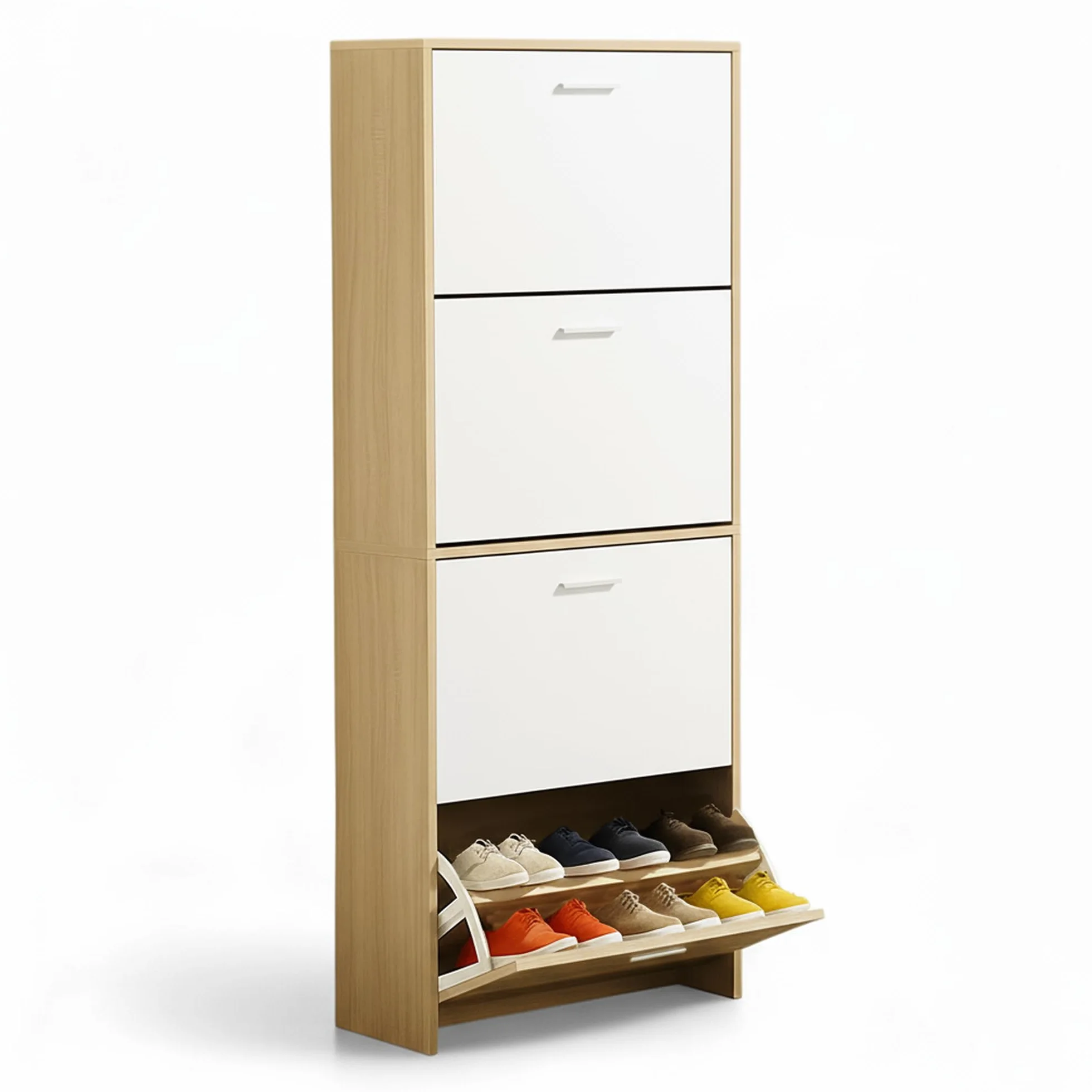 Scarpiera salvaspazio slim 60 cm legno bianco 4 ante 24 paia design moderno alto stretto