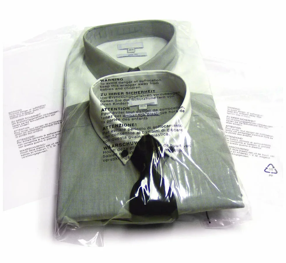 100 sacchetti in plastica trasparente autosigillanti per indumenti, con avviso di sicurezza, richiudibili, in polipropilene, per vestiti, magliette, camicie, buste postali (30,5 x 40,6 cm)
