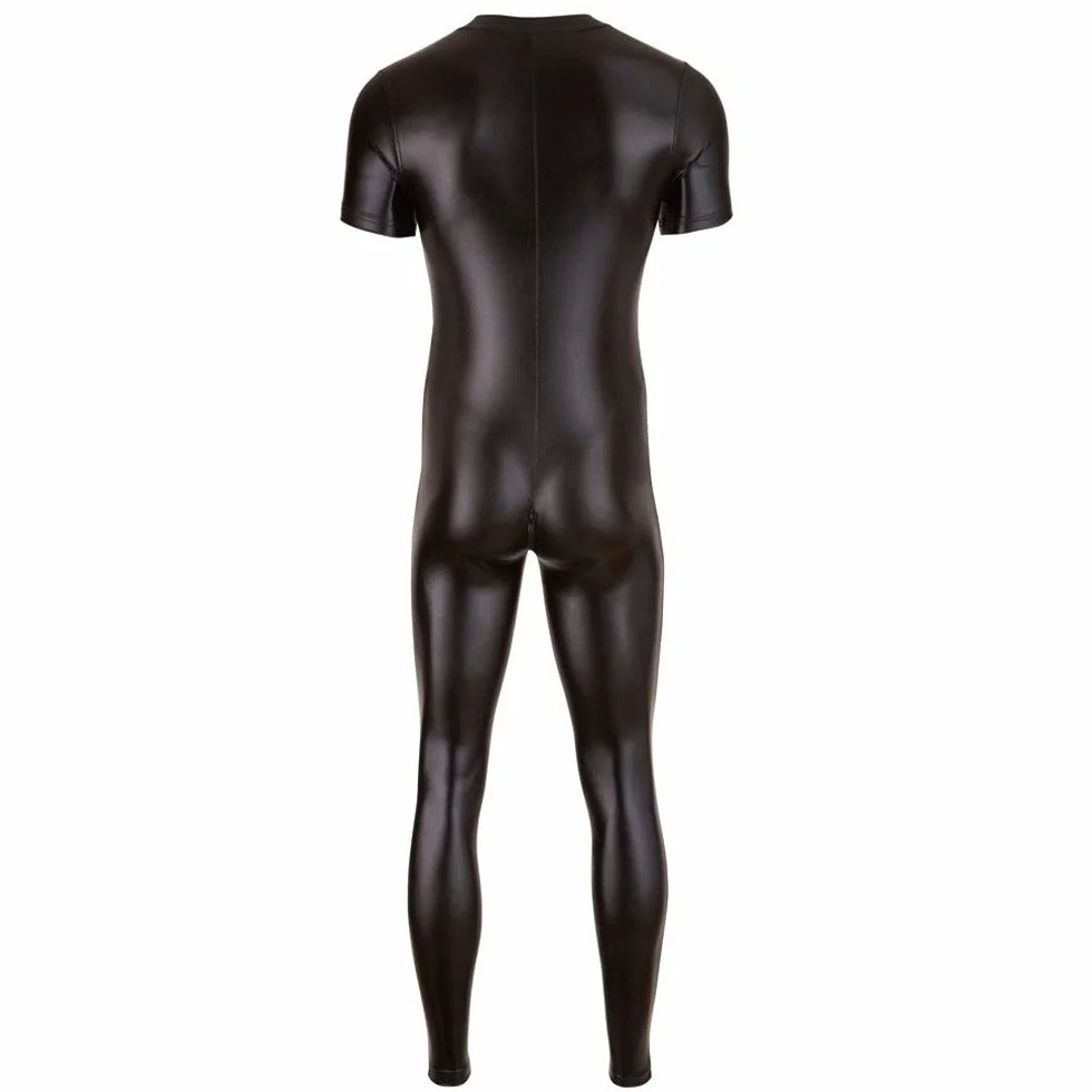 Tuta da uomo, tinta unita, effetto bagnato, body da uomo, in pelle, tuta intera in similpelle, effetto pelle, biancheria intima in pelle sintetica, pantaloni da clubwear