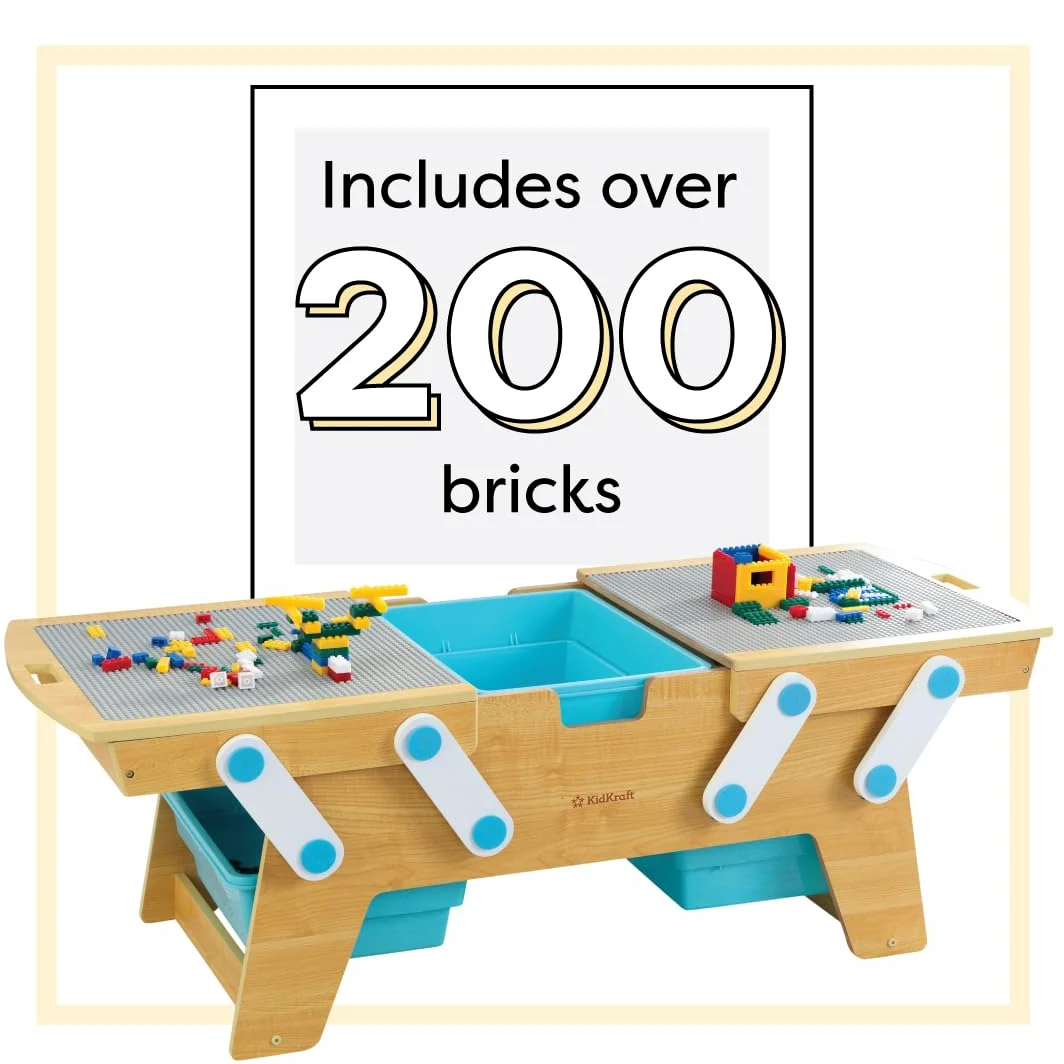 KidKraft Tavolino Play N Store in Legno con Mattoncini Costruzioni, Tavolino con Contenitori Portaoggetti, Mobili per Cameretta e Sala Giochi per Bambini, 17512