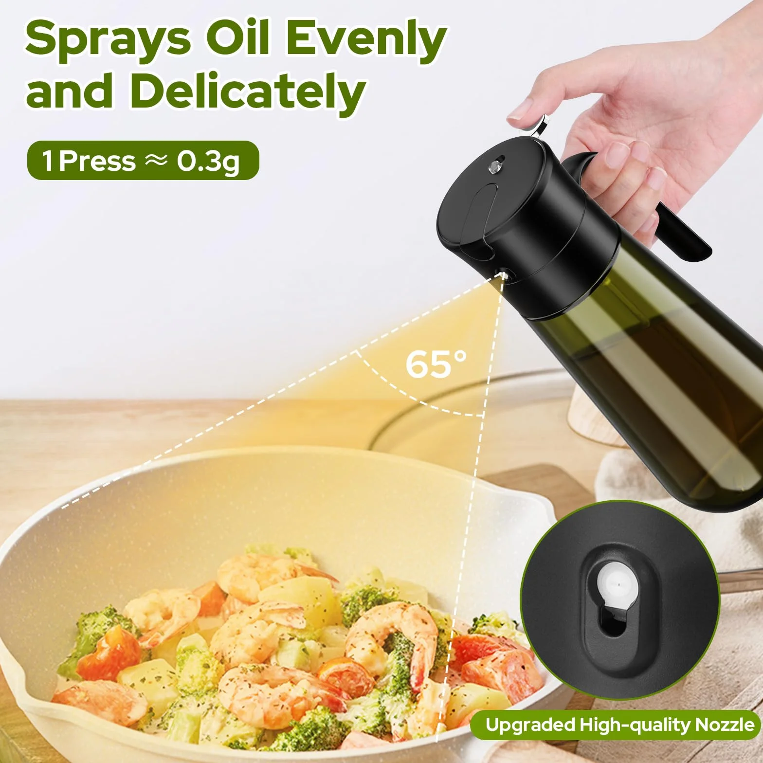 Euqvunn Dispenser Olio 2-in-1 con Pennello, Oliera Spray Vetro Oscurato 580ml per Condimenti e Cottura