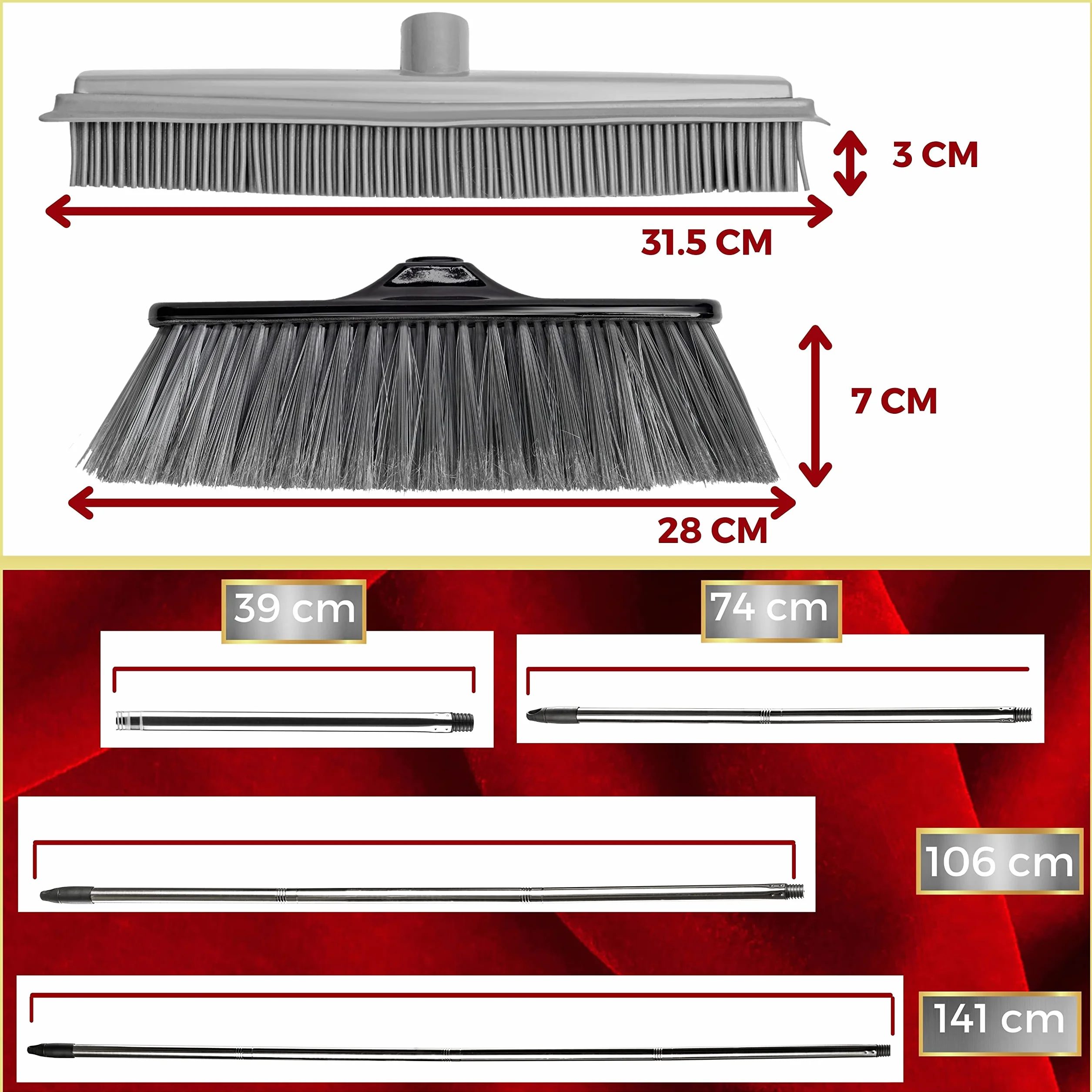 Kit Scopa in Silicone per Pavimenti con 2 Manici e 2 Appendi Scope