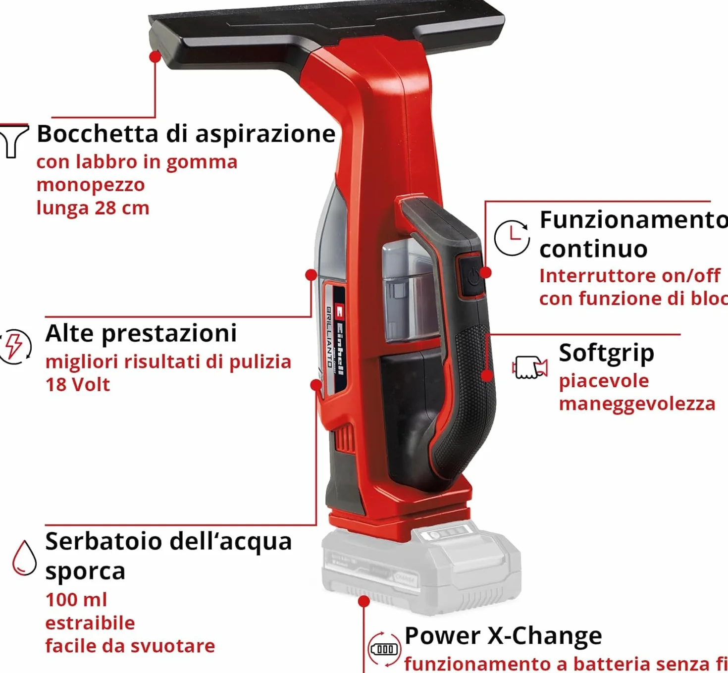Einhell BRILLIANTO Power X-Change Lavavetri a batteria 18 V 28 cm