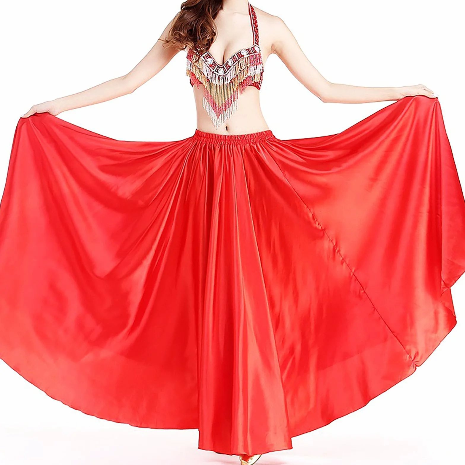 Baisdan - Gonna in Raso per Danza del Ventre, Costume da Festival, Gonna Lunga e Ampia