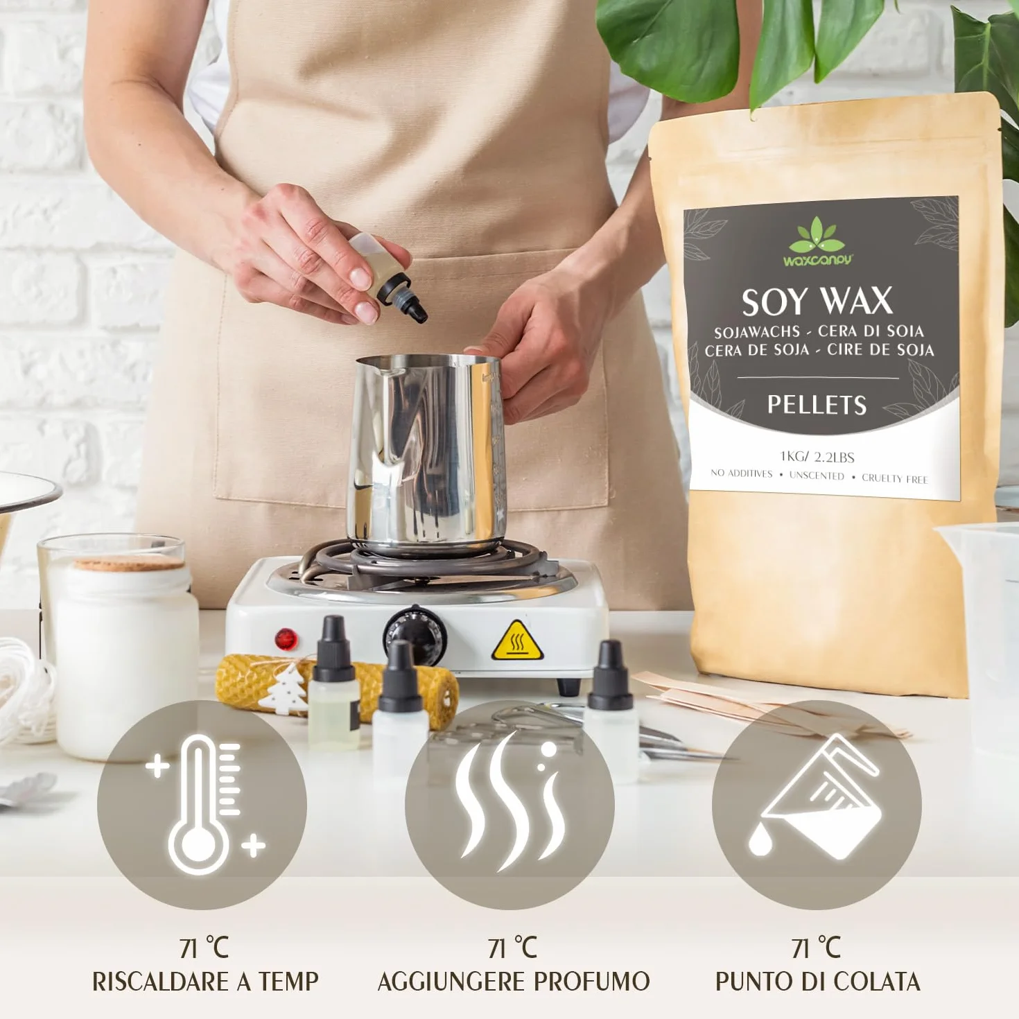 Waxcanpy Cera di soia per candele 5KG, 100% naturale organica