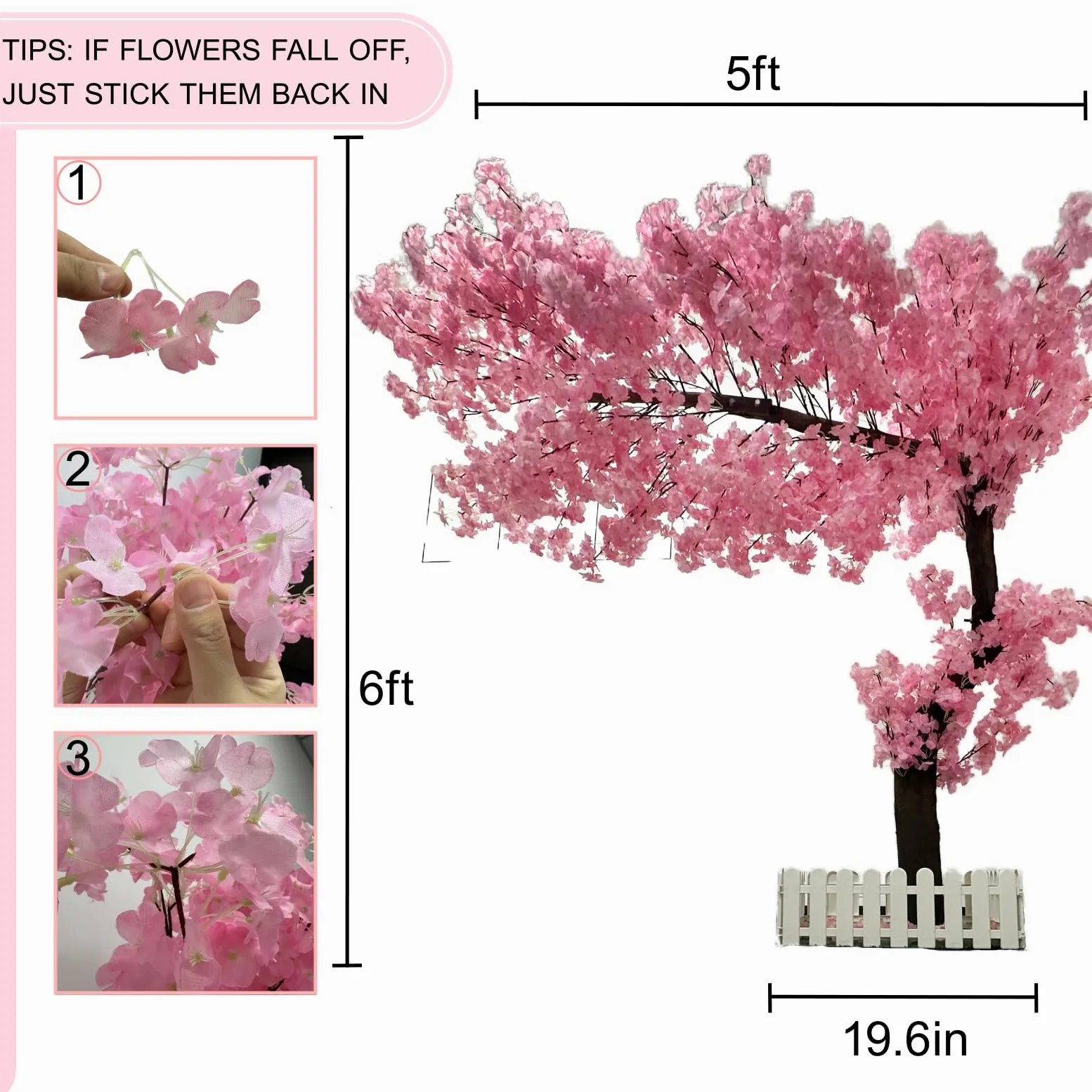 Albero Artificiale Fiori Ciliegio, Finto Fiore Sakura Con Led Lampada, Fatto A Mano Ciliegio Alberi per Casa Ufficio Interno Esterni Decorativo (Rosa, 70.9IN/180CM)