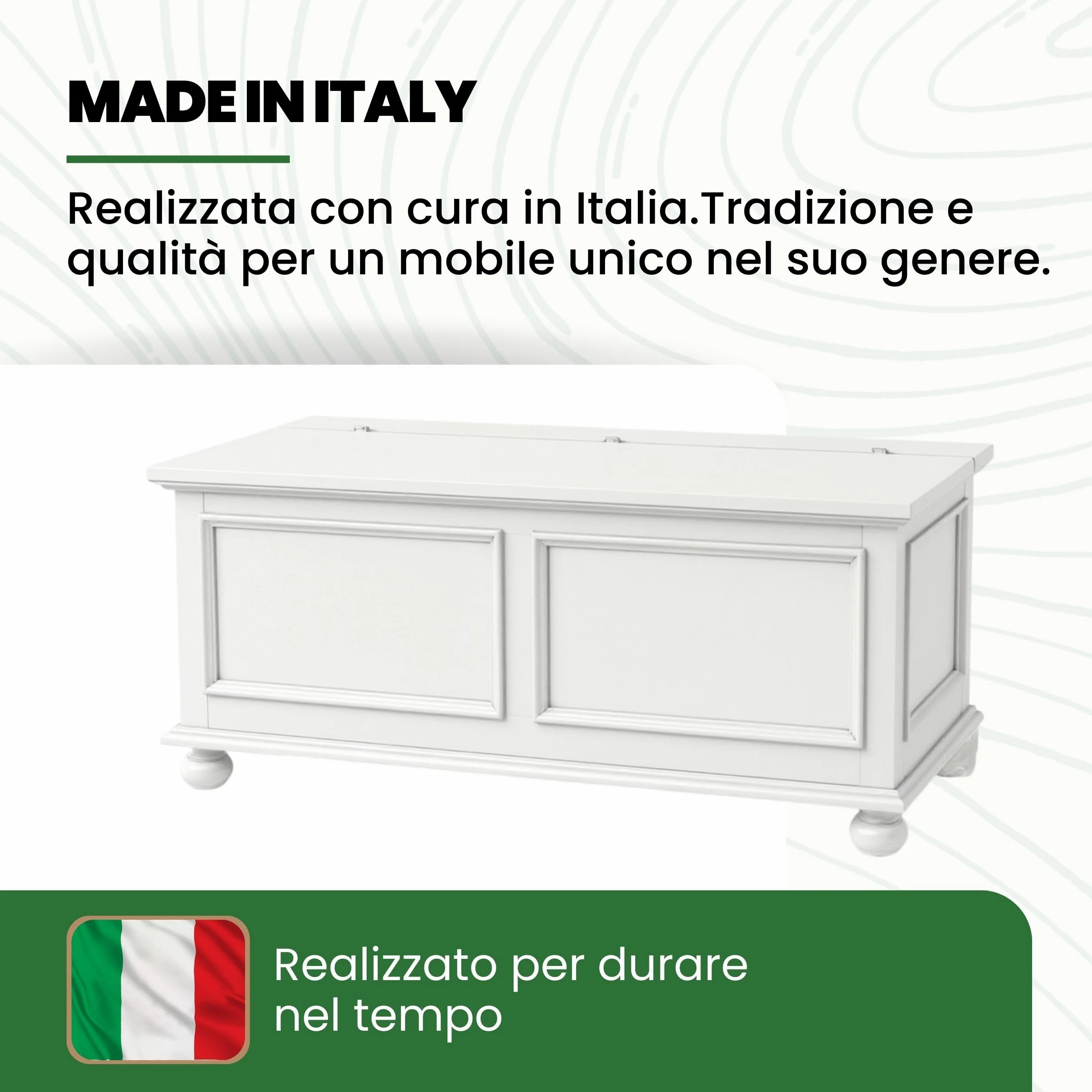 Mar.c.a. Design - Cassapanca in Legno da Interno 1 Anta 120x44x51 cm - Cassapanca con Piedini a Cipolla Made in Italy