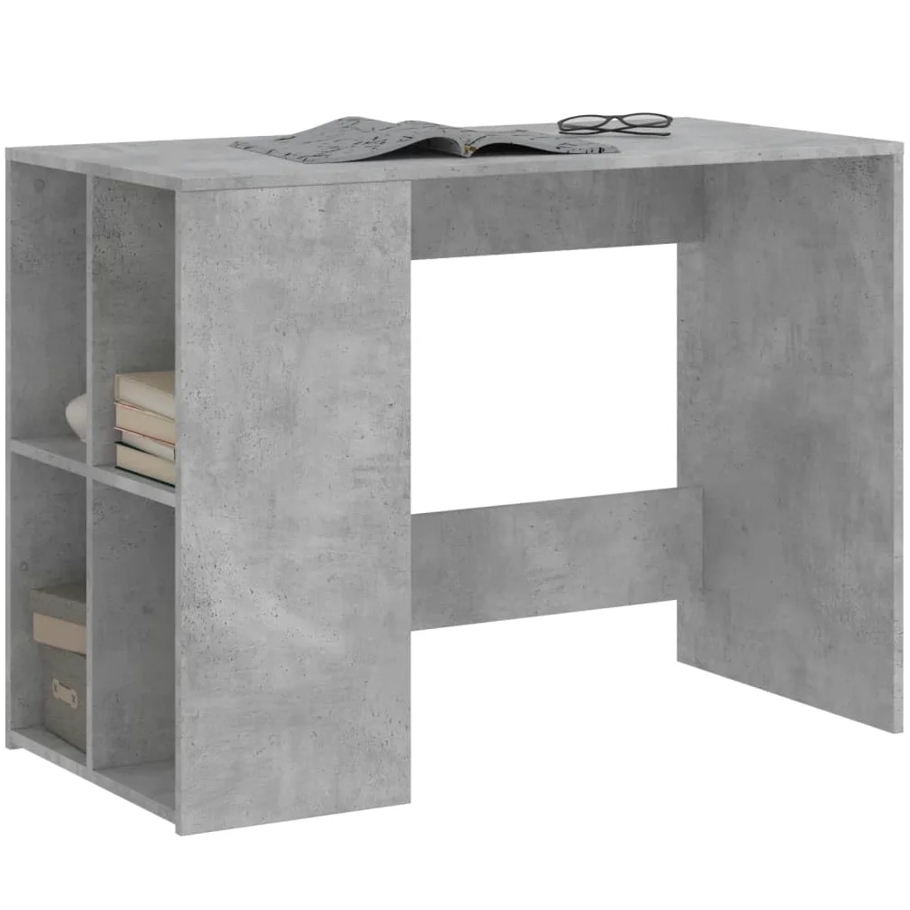 Scrivania in legno grigio cemento, 102 x 50 x 75 cm, scrivania per computer con piano stabile per laptop e decorazione, scrivania da ufficio con ampio spazio per raccoglitori e documenti