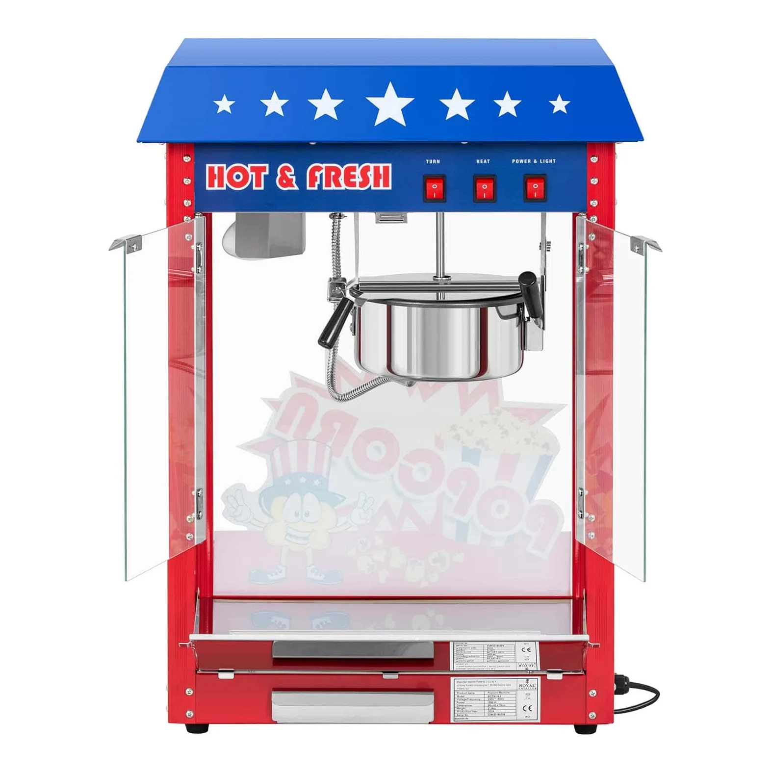 Royal Catering - Macchina per popcorn - 1500 W - 5 kg/h