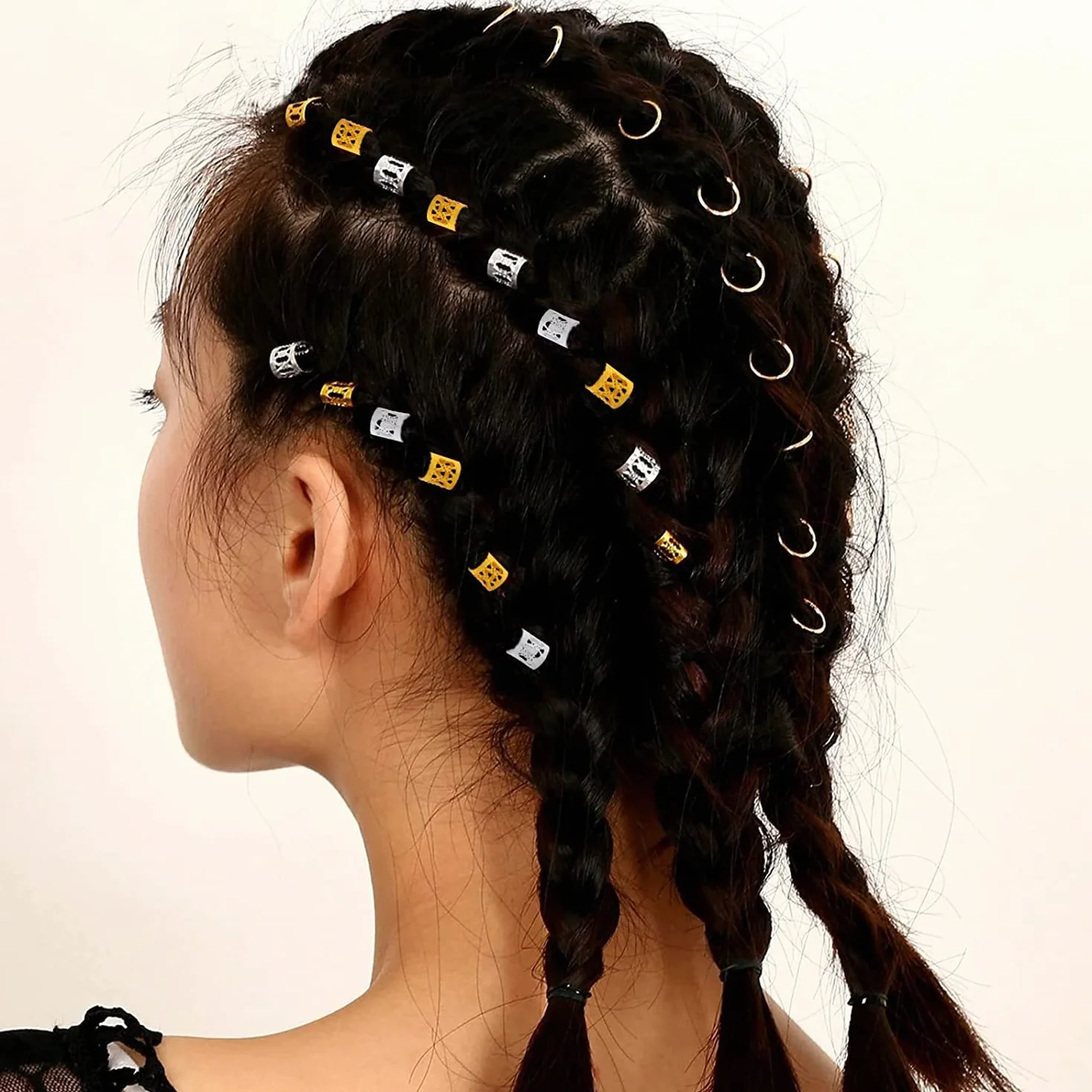 ZOCONE Anelli Capelli Trecce Alluminio Perline Dreadlocks Accessori Donna Ragazza Oro Argento
