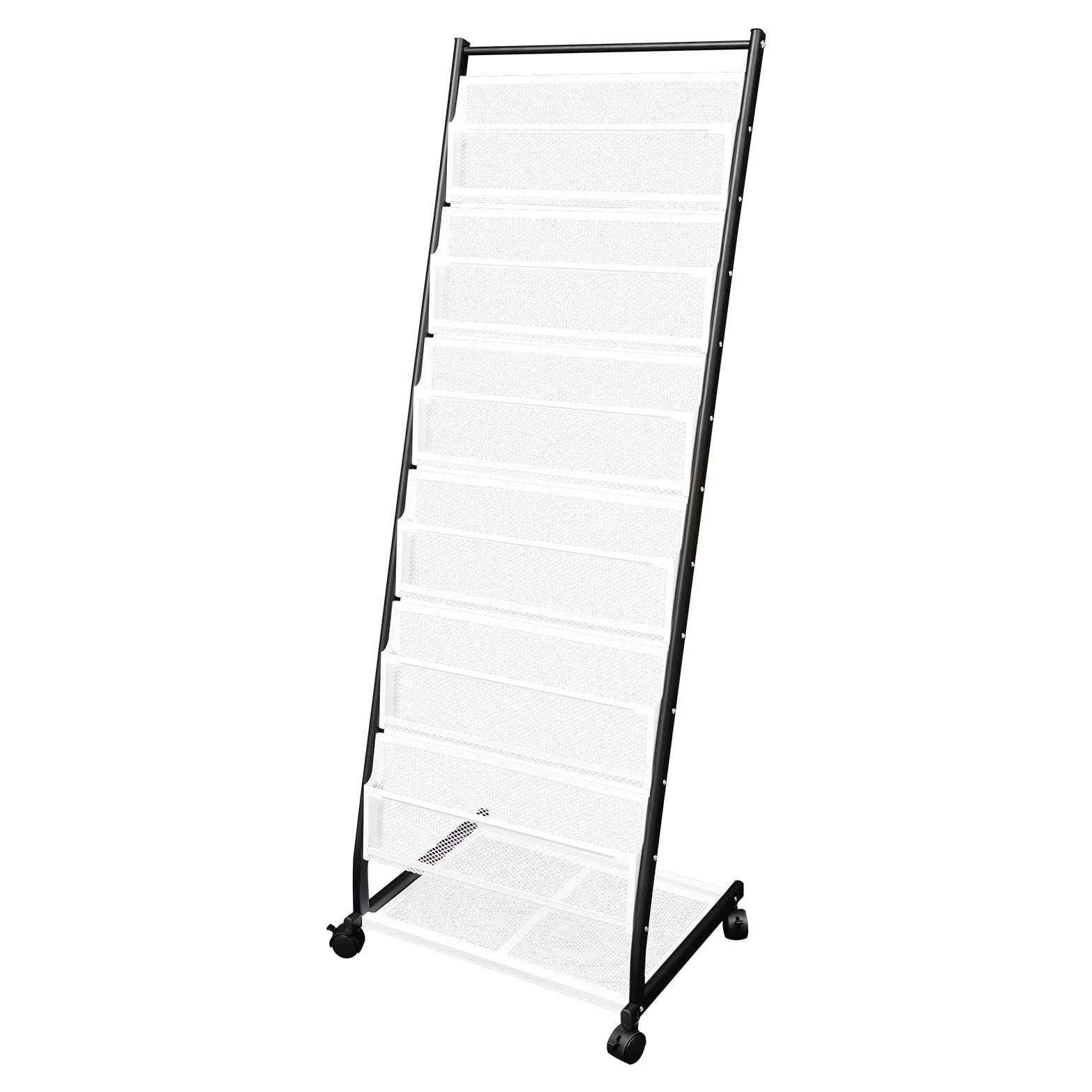 Supporto da pavimento a 6 livelli, 47,5 x 38 x 132 cm, portariviste con ruote, formato A4, in ferro, per caffetterie, ristoranti, uffici