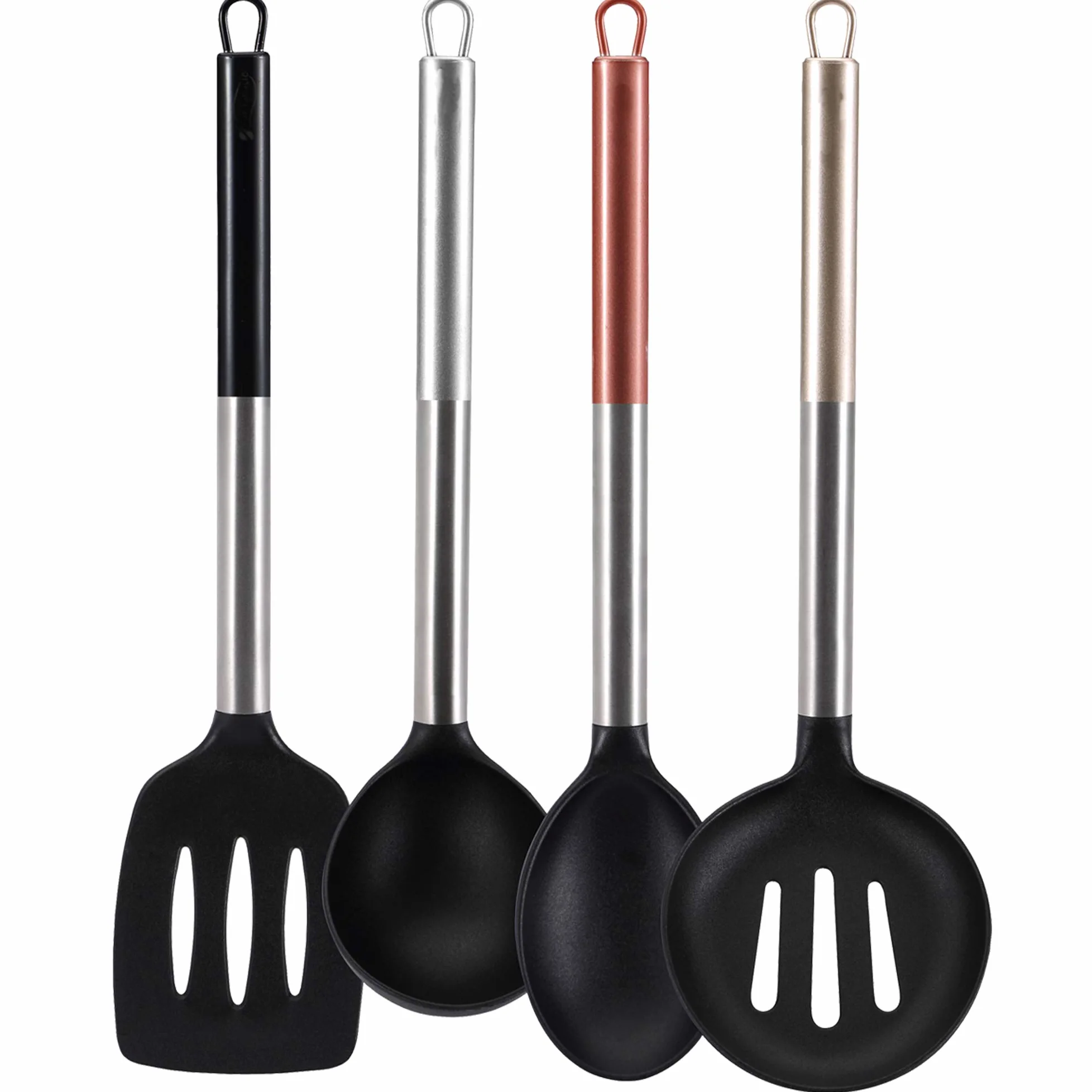 Set di pentole in alluminio pressofuso + set di 4 pezzi di utensili da cucina