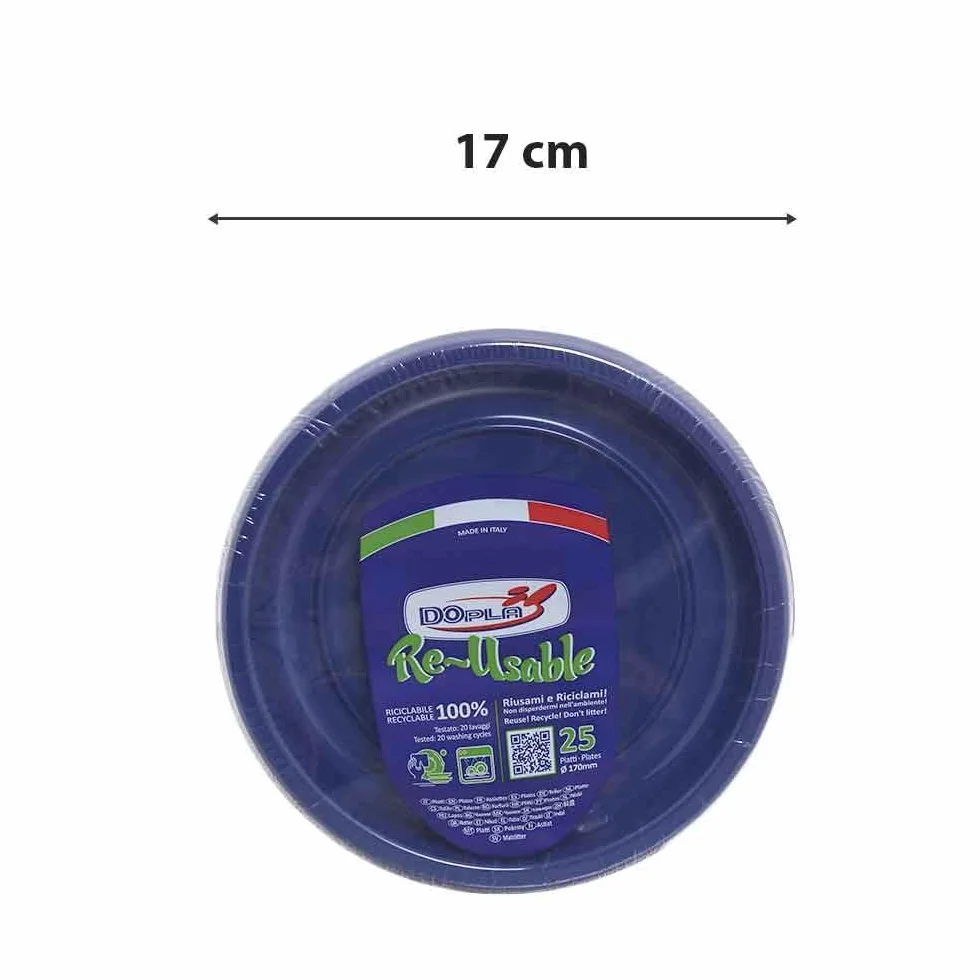 Piatti Plastica Frutta 50 Pezzi Rotondi Lavabili Riutilizzabili Blu Compleanno