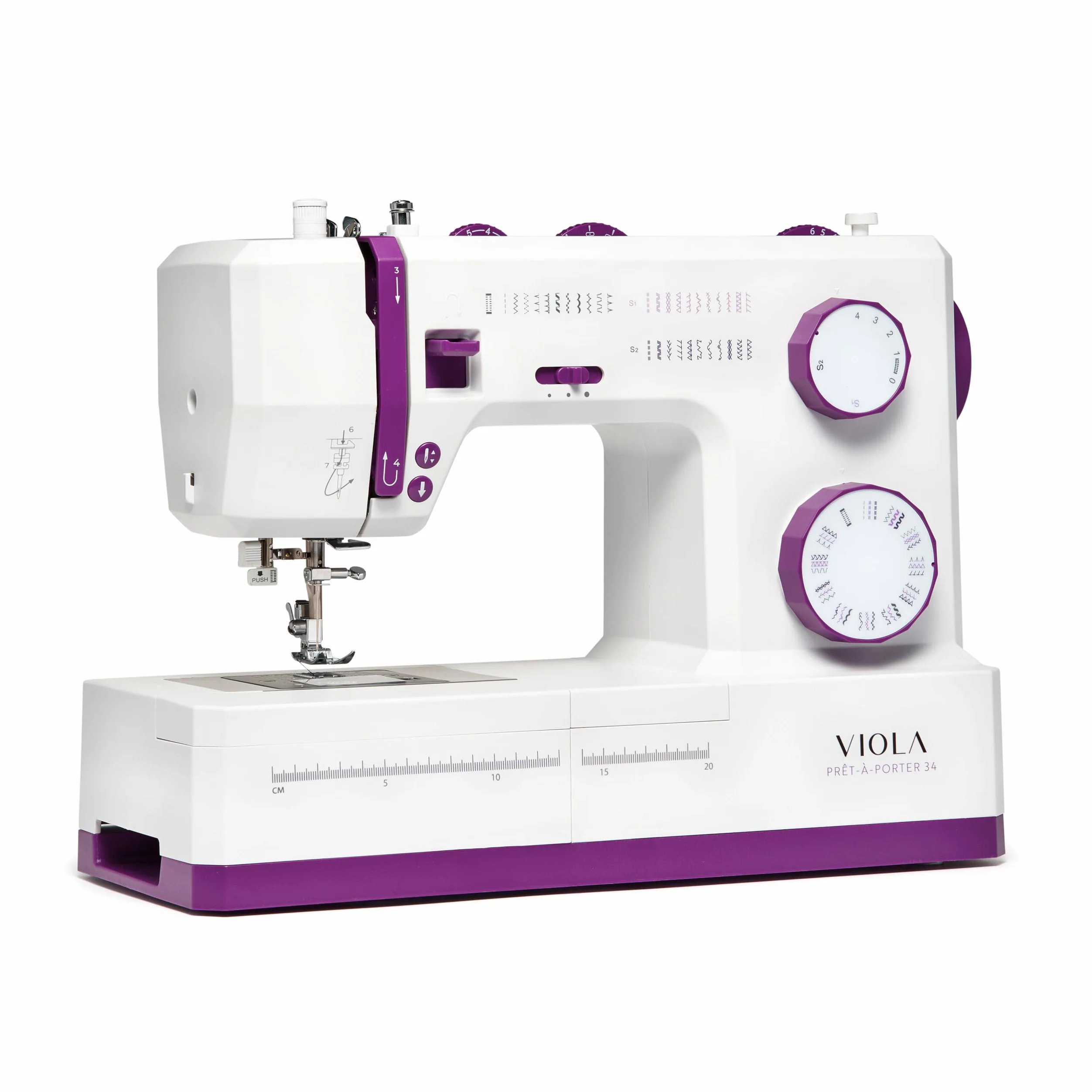 VIOLA Prêt-à-Porter, Macchina da Cucire, 34 Punti Cucito, Speciale Servomotore, Doppia Alzata del Piedino per Tessuti Pesanti, Robusta e Facile da Utilizzare, Hobby Creativi, Infilatore Automatico