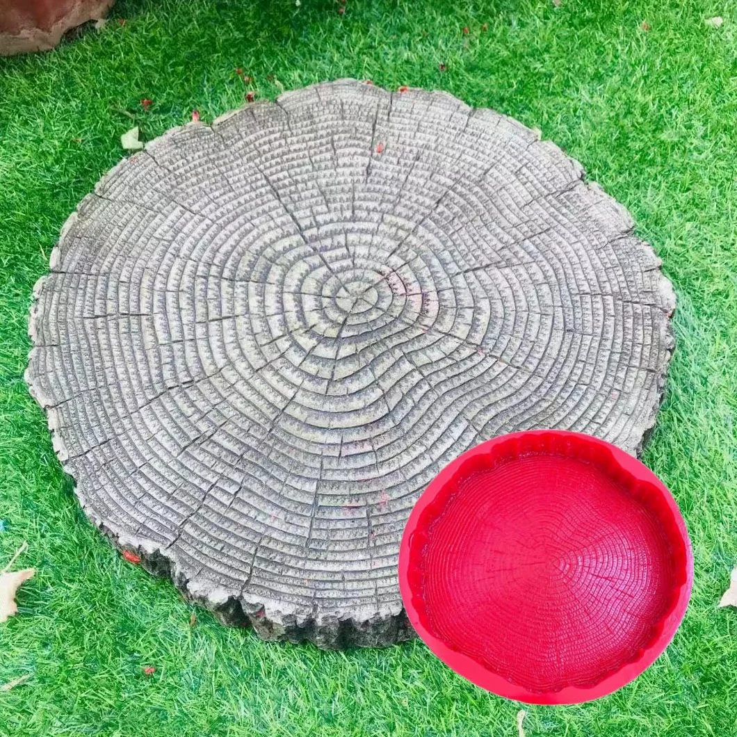 Cuscinetto per timbri in calcestruzzo, stampo in gomma morbida per impronta di cemento, design imitazione tronco d'albero, diametro 54 cm