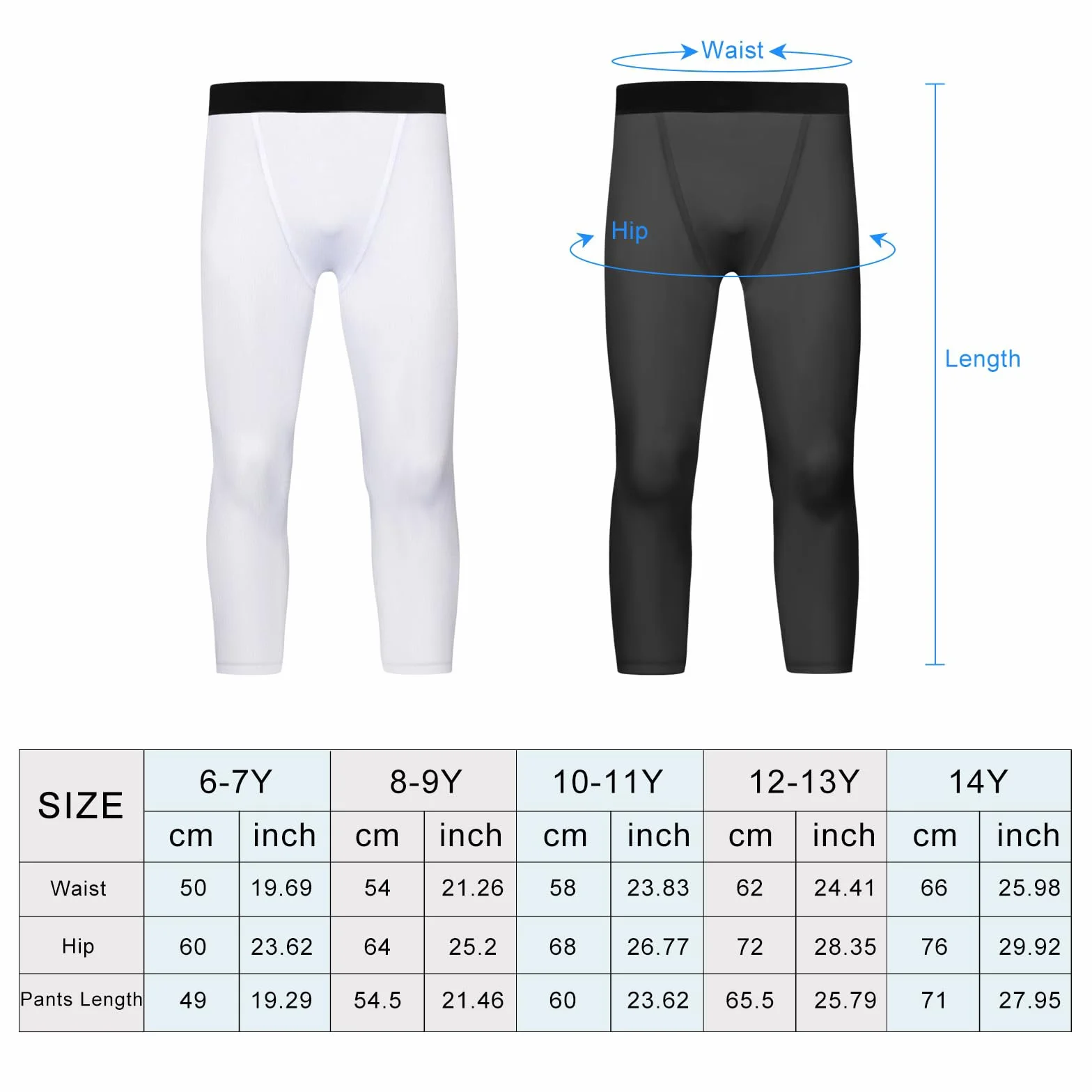 Hotfiary Ragazzi Leggings di Compressione, Bambini 3/4 Lunghezza Basket Calcio Calzamaglia Pantaloni, Strato di Base Ad Asciugatura Rapida, Ragazzi Atletici Sport Corsa Collant Pantaloni per 6-14 Anni