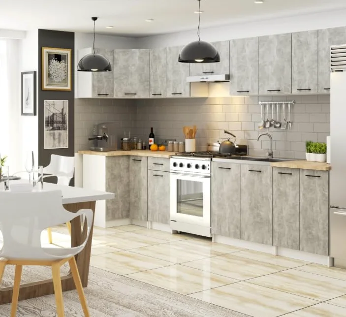 BDW - Armadio Angolare Cucina con Ante e Piano di Lavoro - Armadio 90 cm di Larghezza, 85 cm di Altezza - Mobili da Cucina Singoli (Bianco/Cemento)