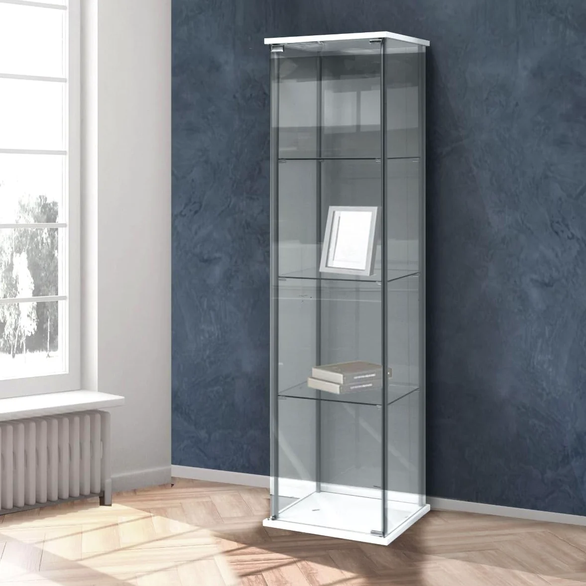 Bissolo Casa Vetrina Espositiva 1 Anta in Vetro Temperato Bianca 42,5x36,5x161 cm, Vetrinetta Soggiorno con 3 Ripiani in Vetro, Mobile Espositore per Collezionismo, Casa e Ufficio
