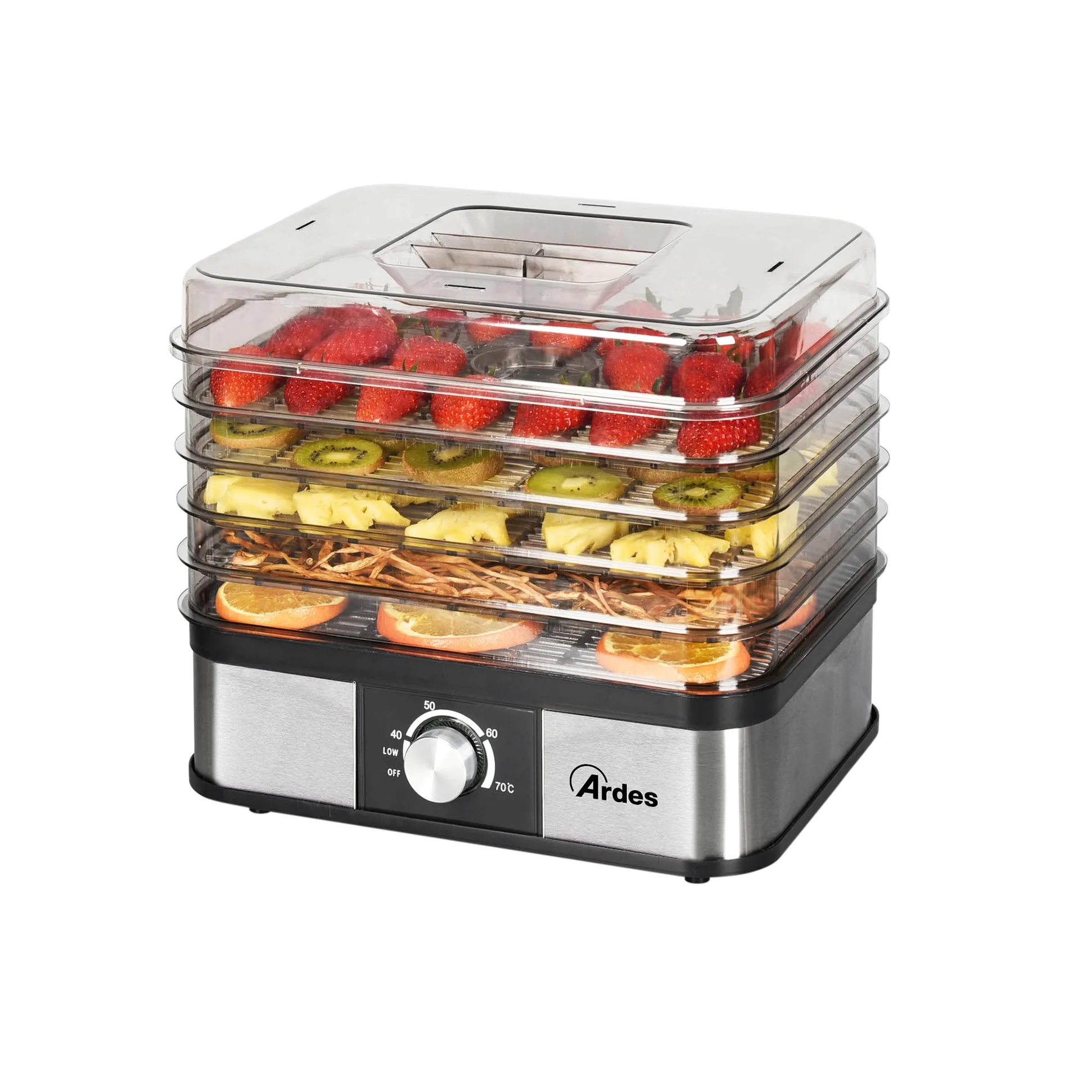 ARDES | AR1K15 Essiccatore Alimentare per Frutta Verdura Funghi Disidratazione Rapida - 5 Ripiani Lavabili, Temperatura Regolabile, 245 W, Plastica
