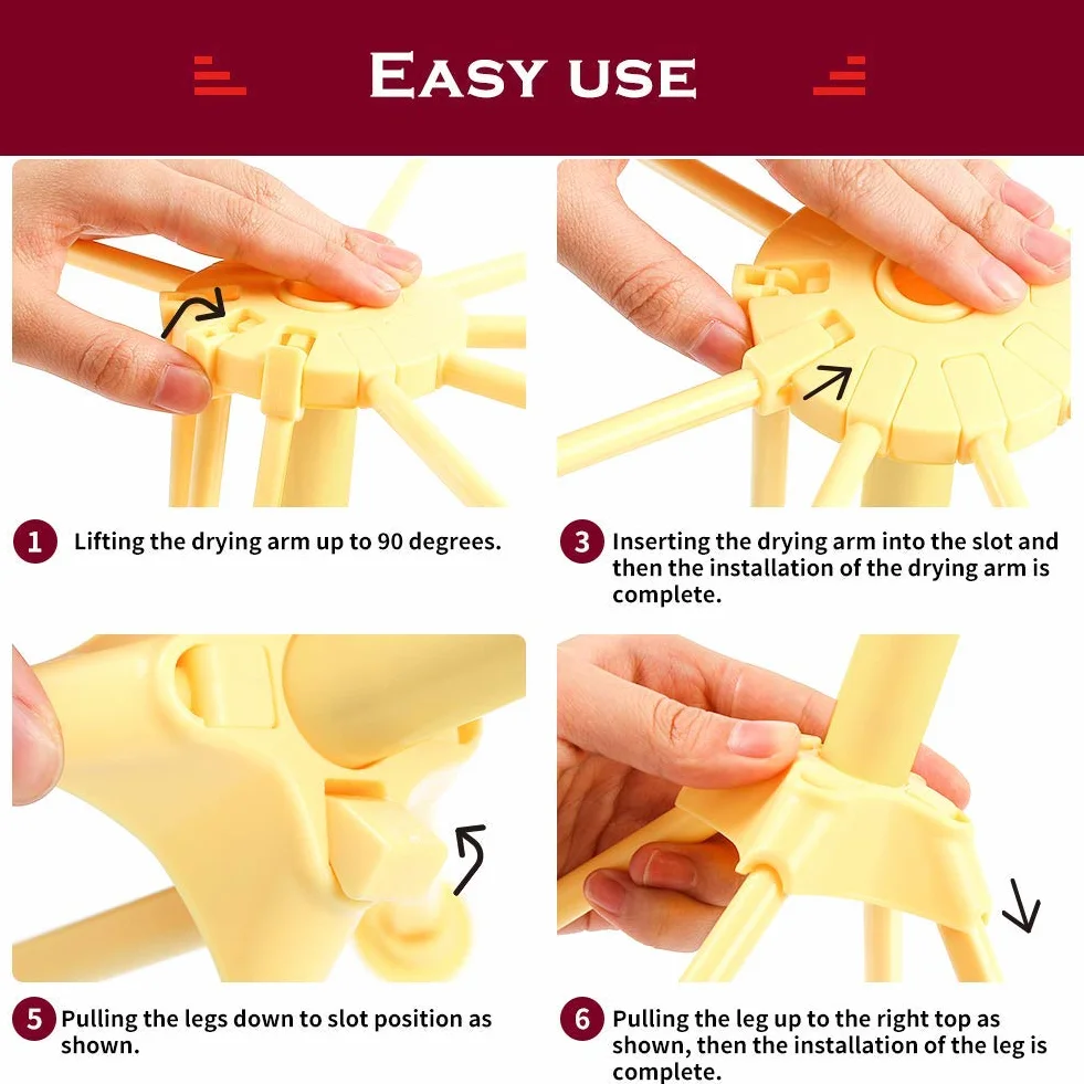 Stendino pieghevole per pasta - Stendino per pasta con essiccatore per noodle domestico da 10 bar - Compatto Facile da riporre Installazione rapida (giallo)
