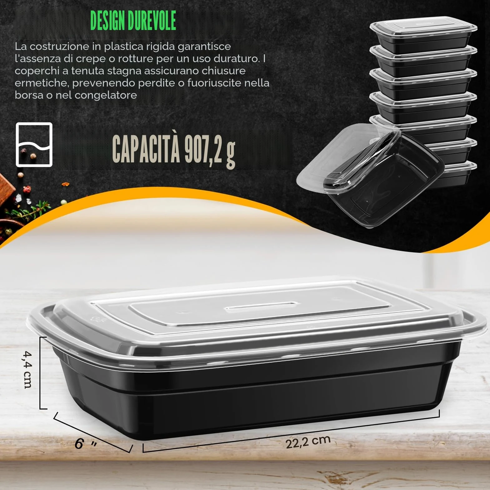 50Pcs Contenitori per la Preparazione dei Pasti da 900ml Contenitore per Frutta con Coperchi Portatile per Cibo da Asporto Picnic