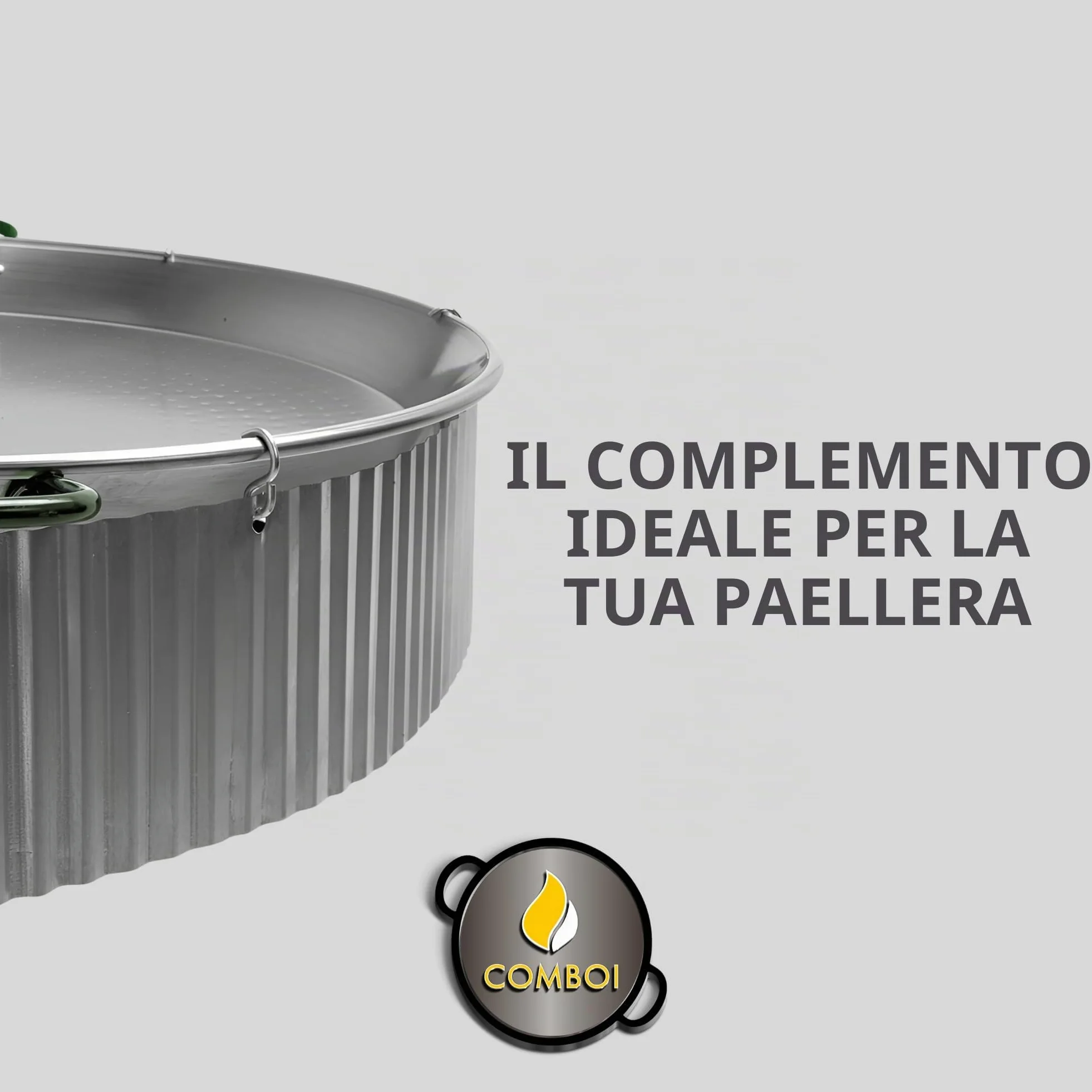 COMBOI Kit Paellero 70 cm, Bruciatore Gas 60 cm, Paella Acciaio Lucido, Ricettario Digitale