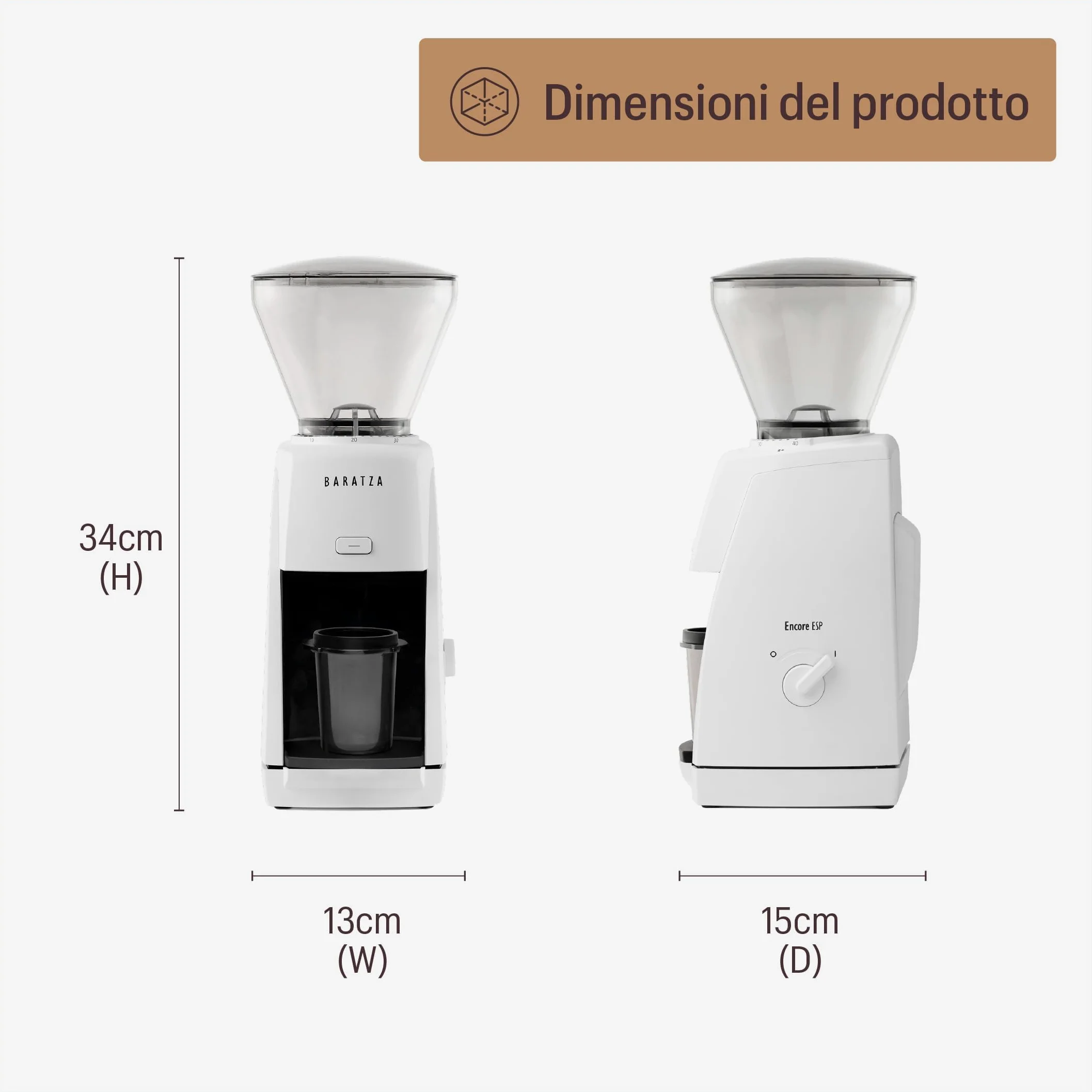 Baratza - Macinacaffè Encore ESP 230V - Elettrodomestici per la Casa, Macina Caffè Elettrico per Caffè in Grani - Grinder Specializzato per Espresso, Nero