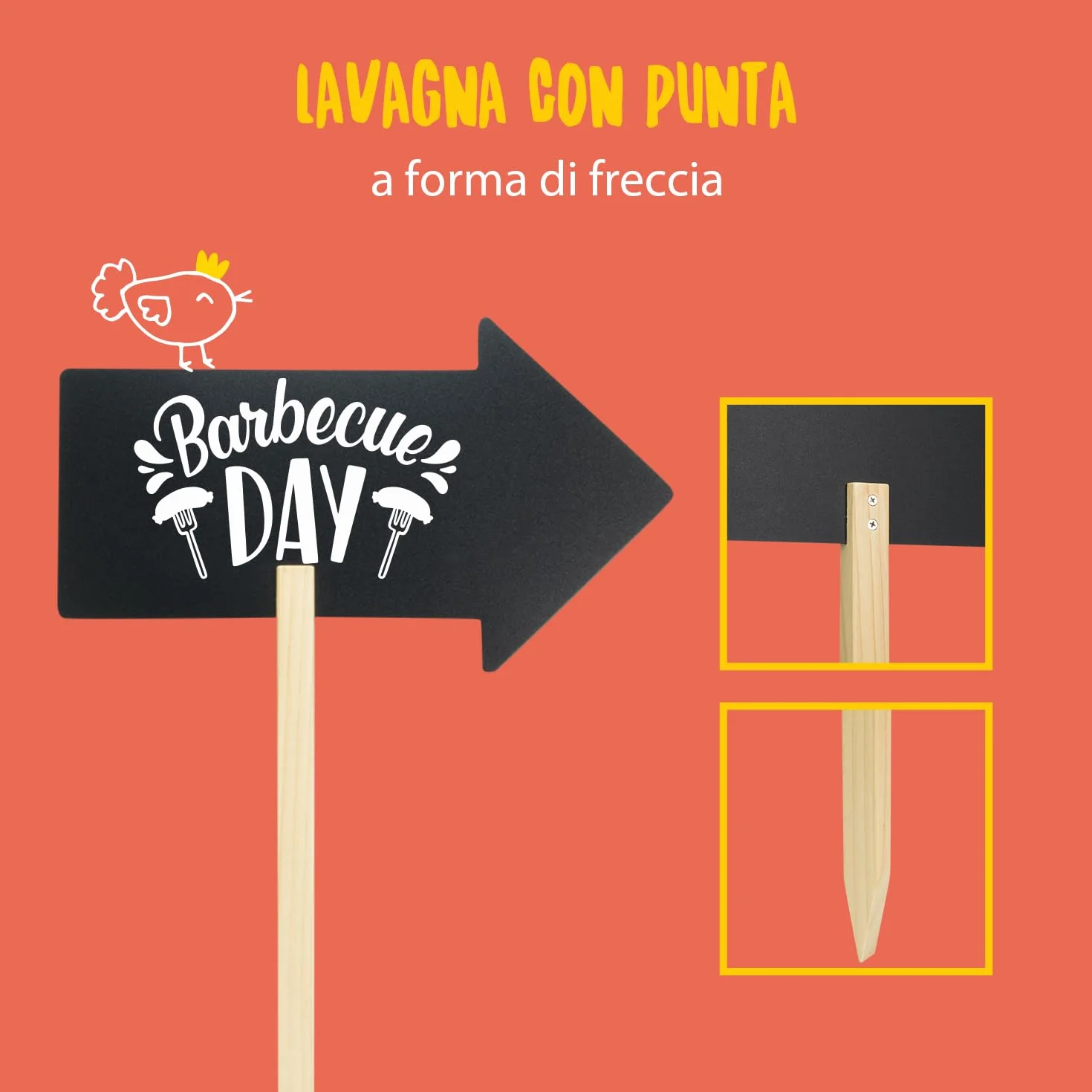 SECURIT - Lavagna A Forma Di Freccia Con Punta Di Legno E 1 Pennarello A Gesso Liquido Bianco - Per Caffè, Ristoranti, Bar, Negozi - 49,2x67 cm