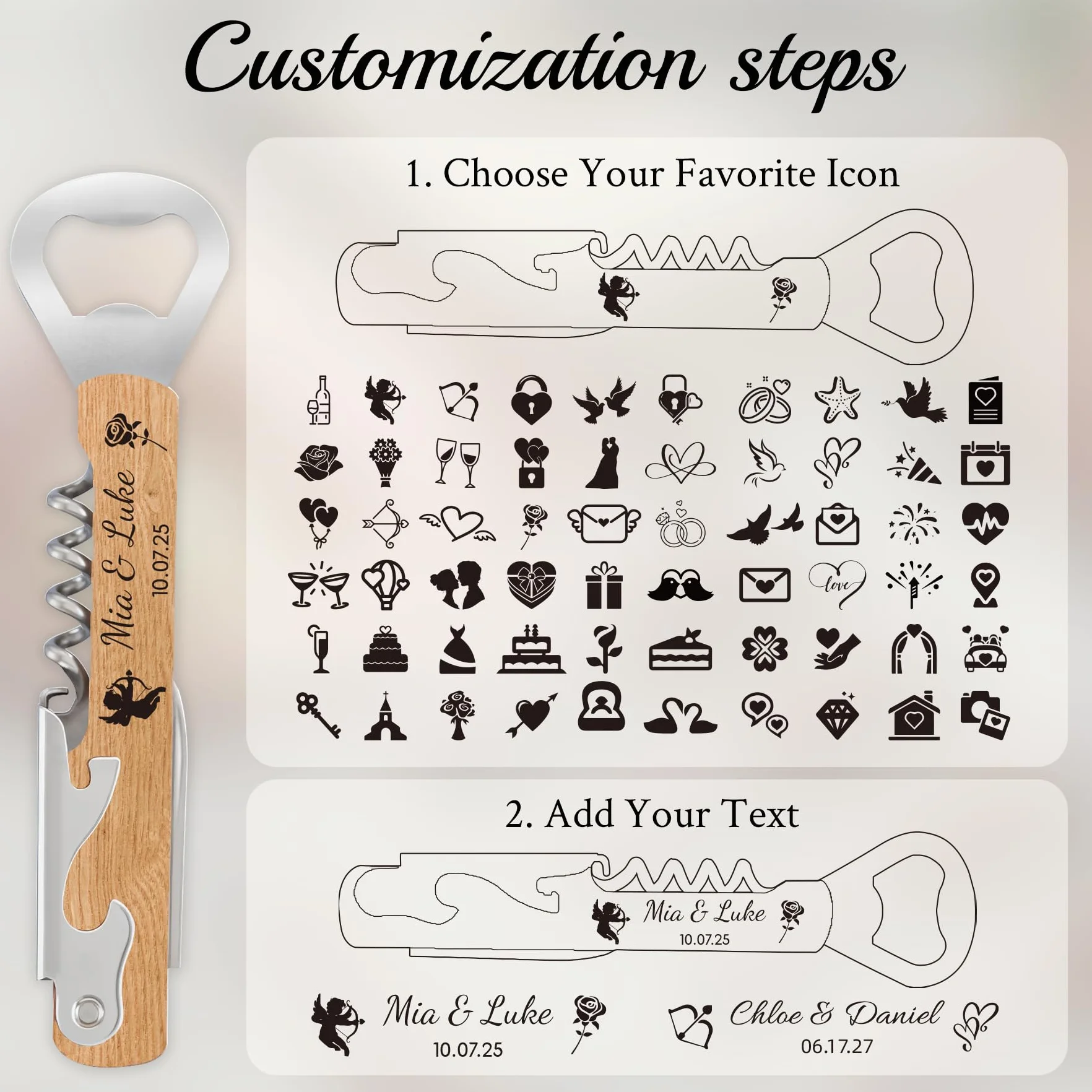 30 Pezzi Cavatappi Personalizzato - Apribottiglie Personalizzato Bomboniere Matrimonio Originali | Cavatappi Vino Regali con Nome