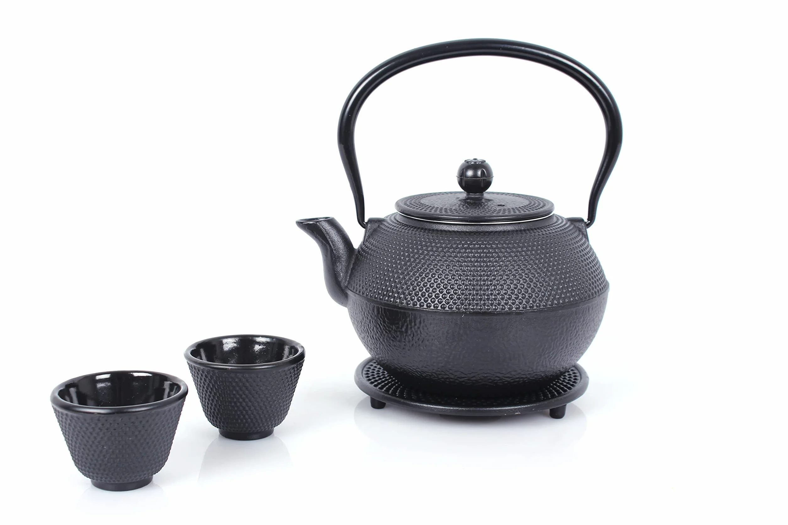 ECHWERK Servizio da Tè in Ghisa Teiera 1,1 L Colino Rimovibile Sottobicchiere 2 Tazze Set Vintage Nero