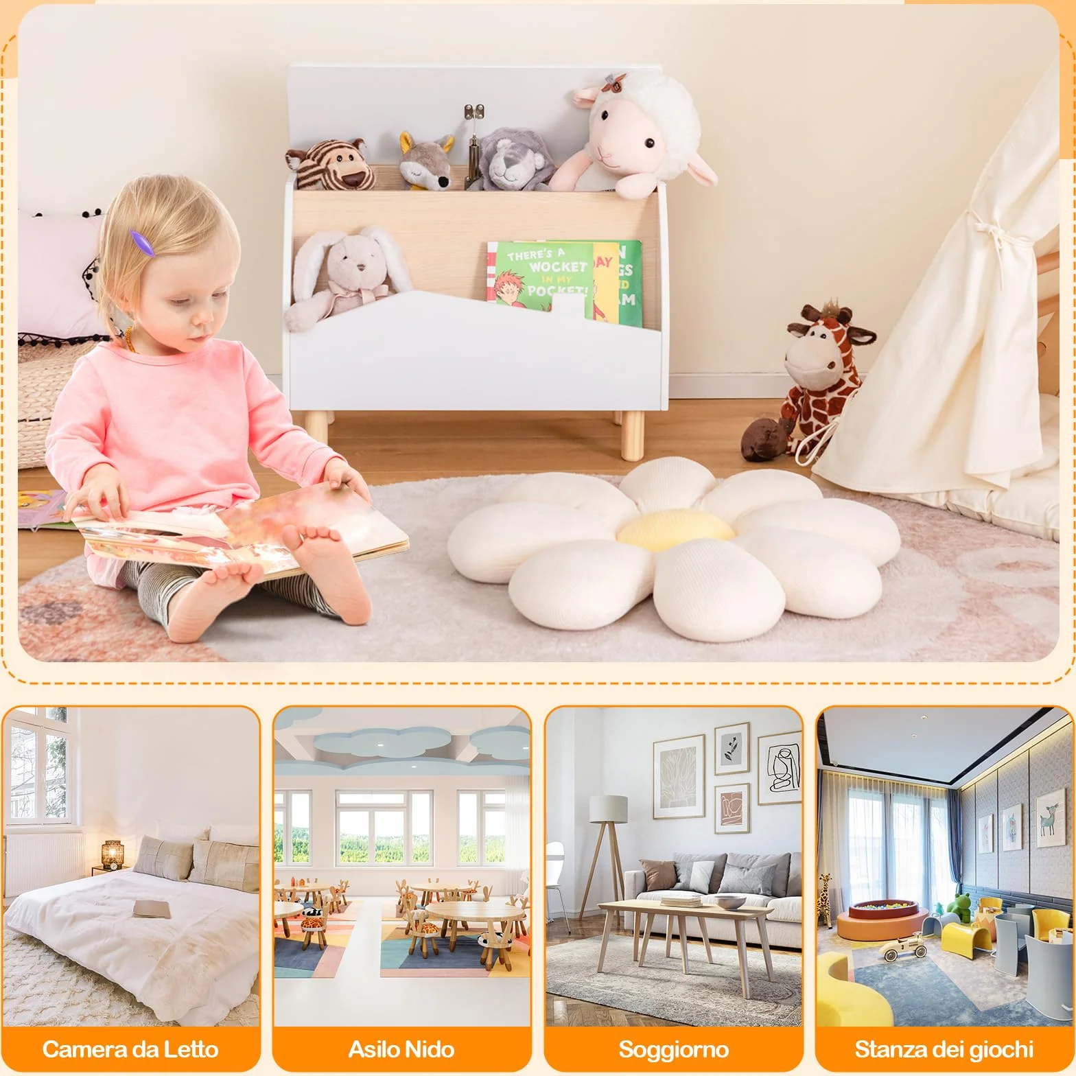 COSTWAY Libreria Montessoriana 2-in-1 in Legno per Bambini 60x30x44 cm Bianco